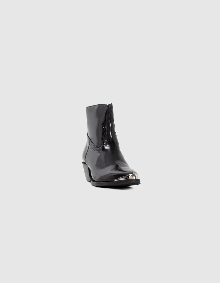 Boots noirs cuir avec barrettes métal Femme