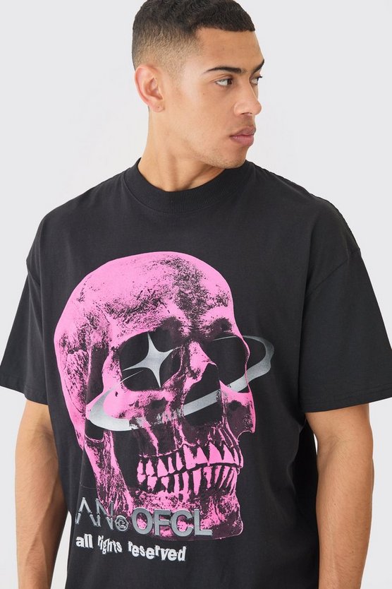 Oversize Official T-Shirt mit Totenkopf-Print