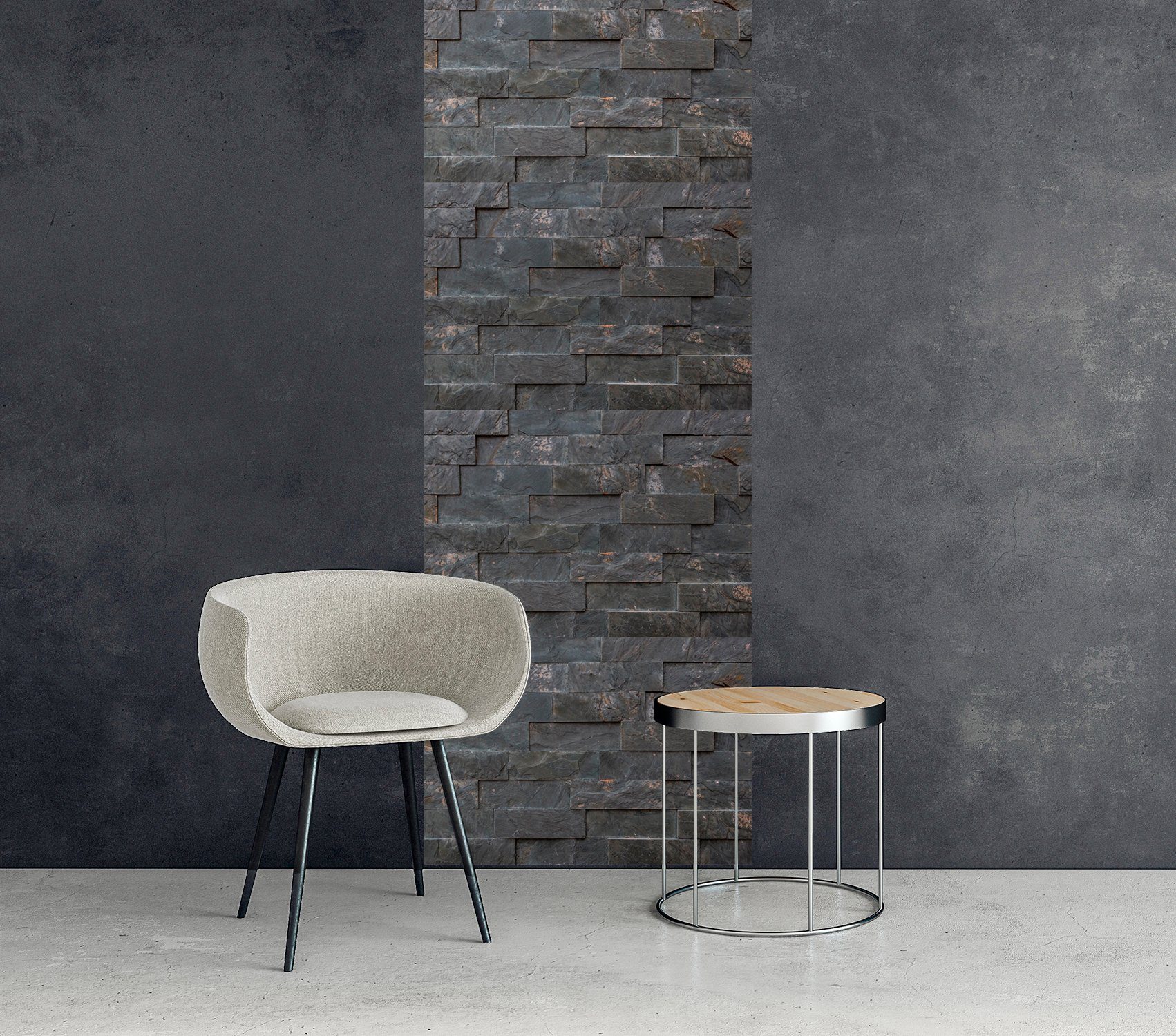 queence Vinyltapete Chas, Steinoptik, 90 x 250 cm, selbstklebend