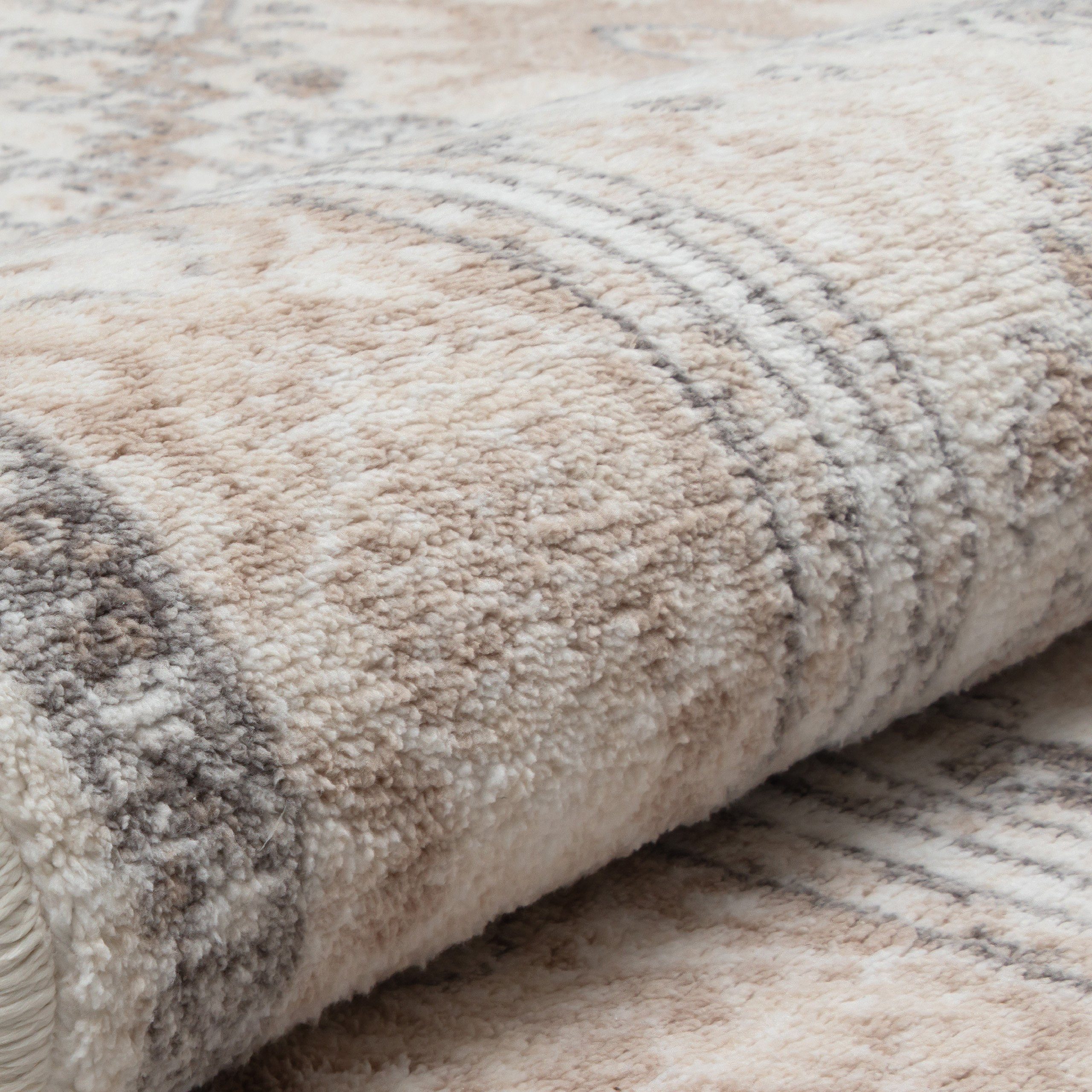 Teppich Wohnzimmerteppich im orientalischen Stil gemütlich beige, Teppich-Traum, rund, Je nach Licht heller-dunkler, Rückseite: „dot backing“ rutschfest