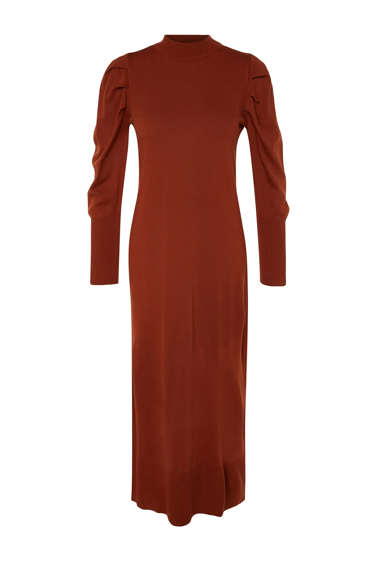 Trendyol Modest  Gerafftes Strickkleid mit gefliestem Rundhalsausschnitt und Schultern TCTAW23EB00047