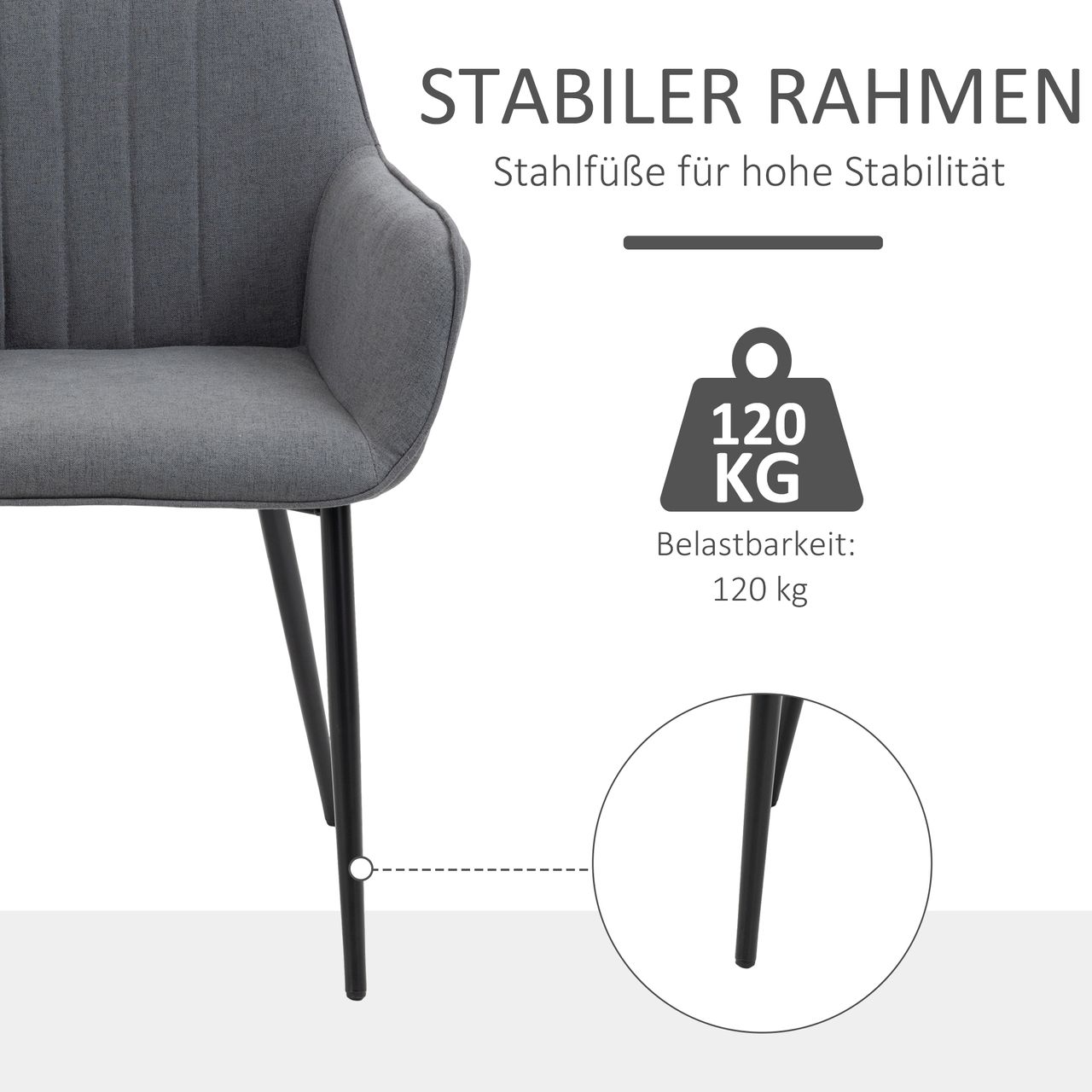 HOMCOM 2-teiliger Esszimmerstühle Essstühle Dunkelgrau 59,5 x 56,5 x 81 cm