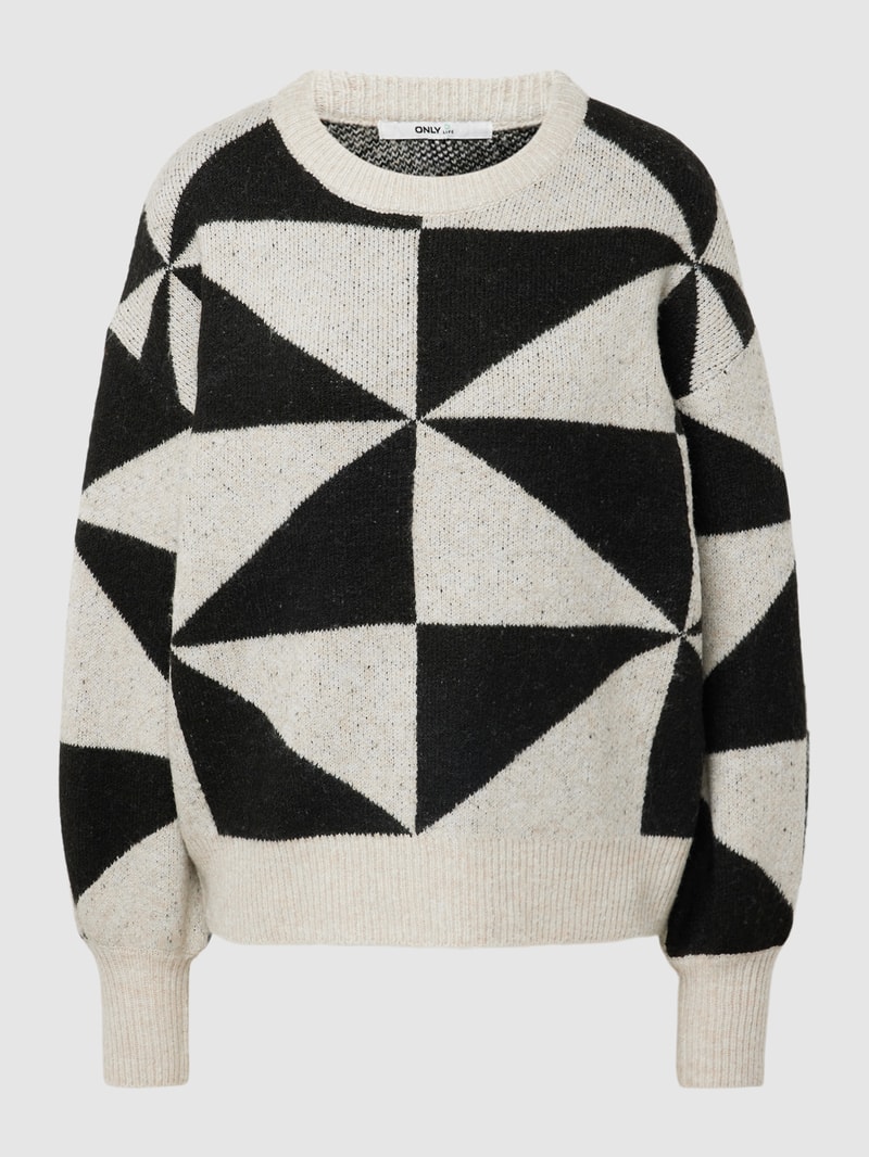 Strickpullover mit grafischem Muster Modell 'GEORGINA LIFE' in offwhite
