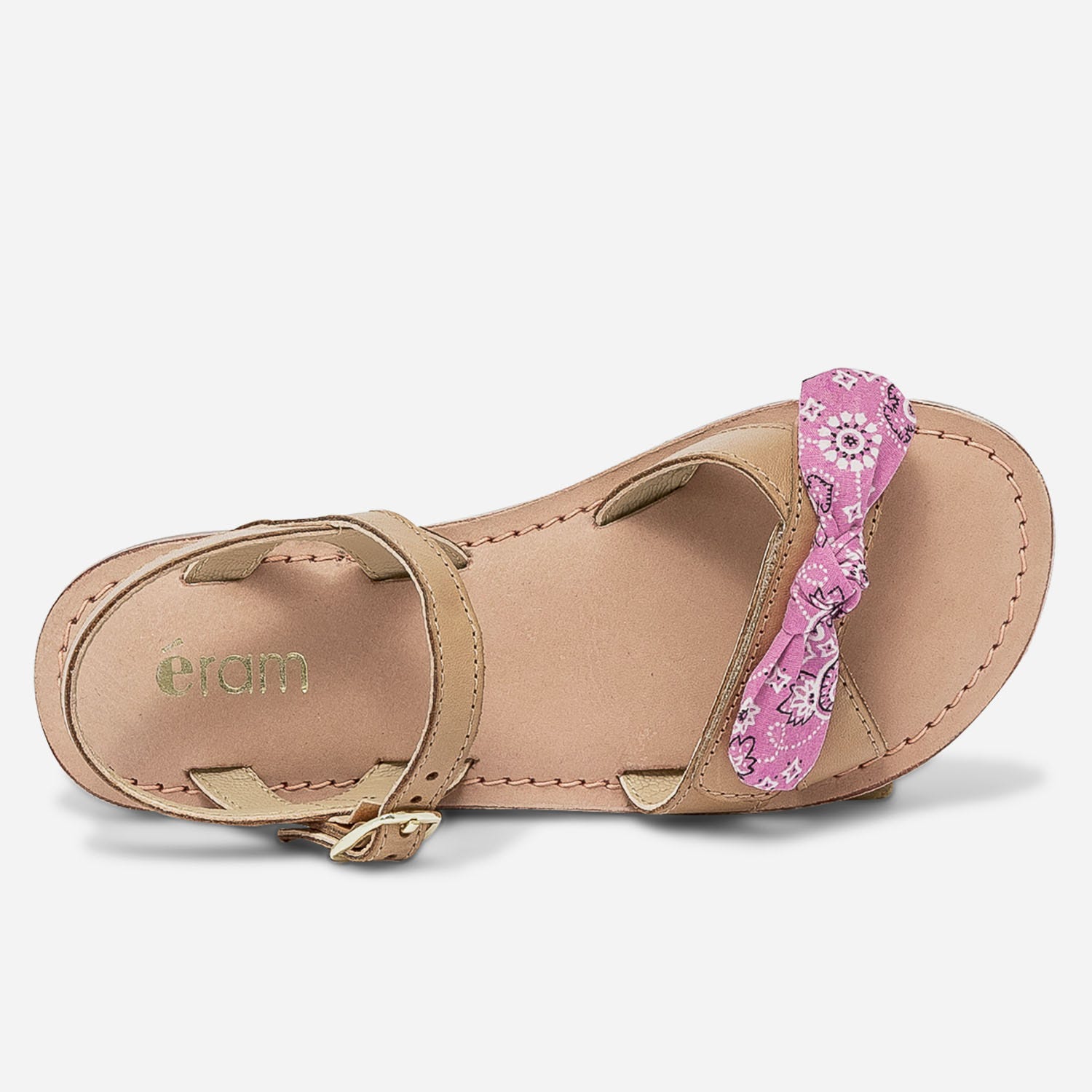 Sandale camel en cuir avec nœuds bandana amovibles