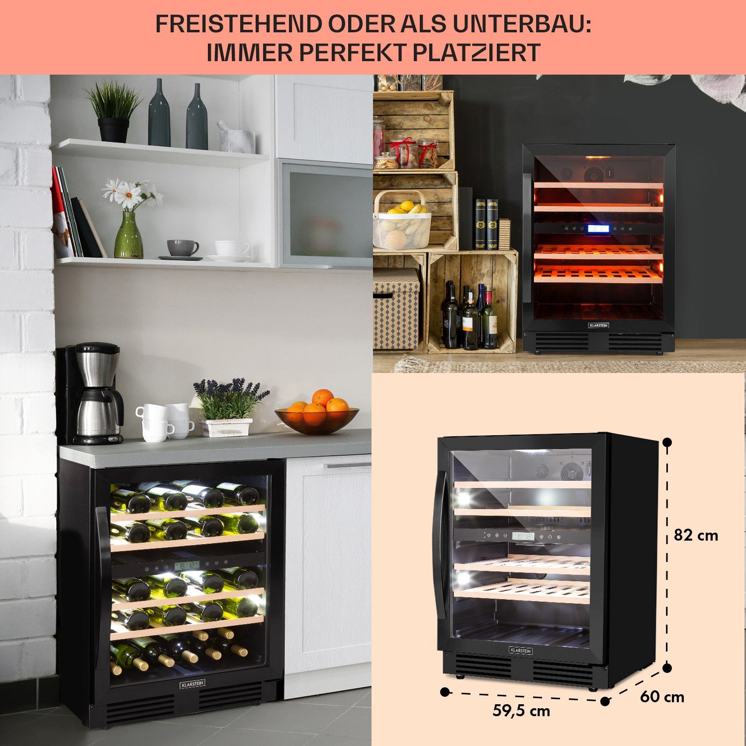 Klarstein Weinkühlschrank Vinovilla 43, für 43 Standardflaschen á 0,75l,Wein Flaschenkühlschrank Weintemperierschrank Weinschrank Kühlschrank