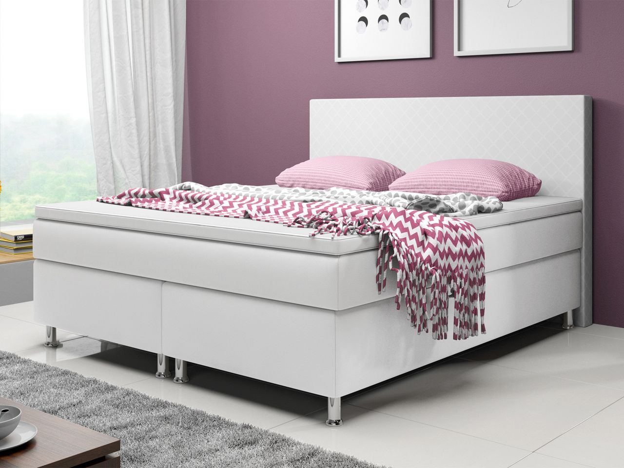IHG Boxspringbett Madrid 180x200 cm Kunstleder Weiß
