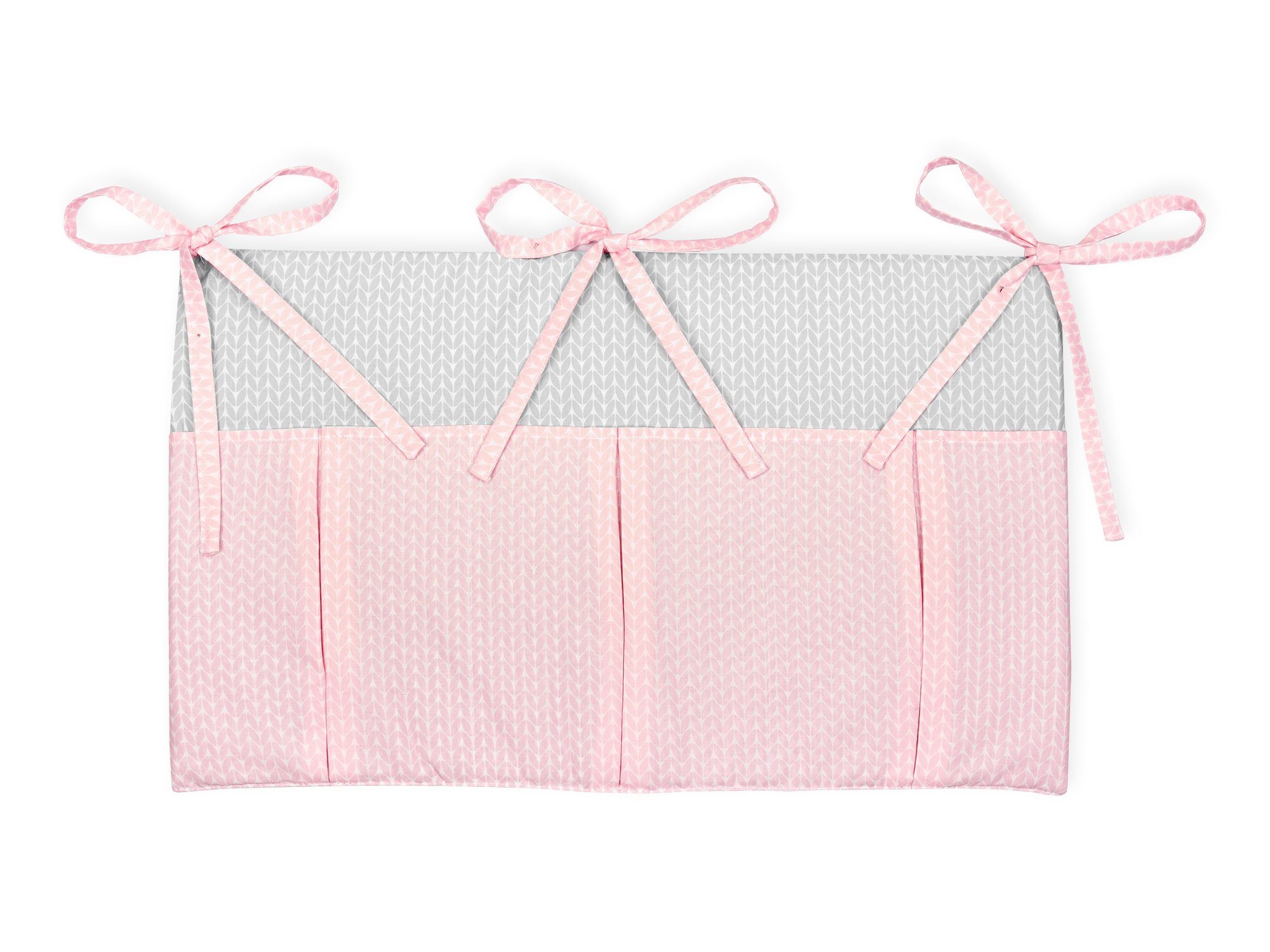 KraftKids Betttasche kleine Blätter rosa auf Weiß, mit drei Fächern, innen mit Polyestervlies versteift