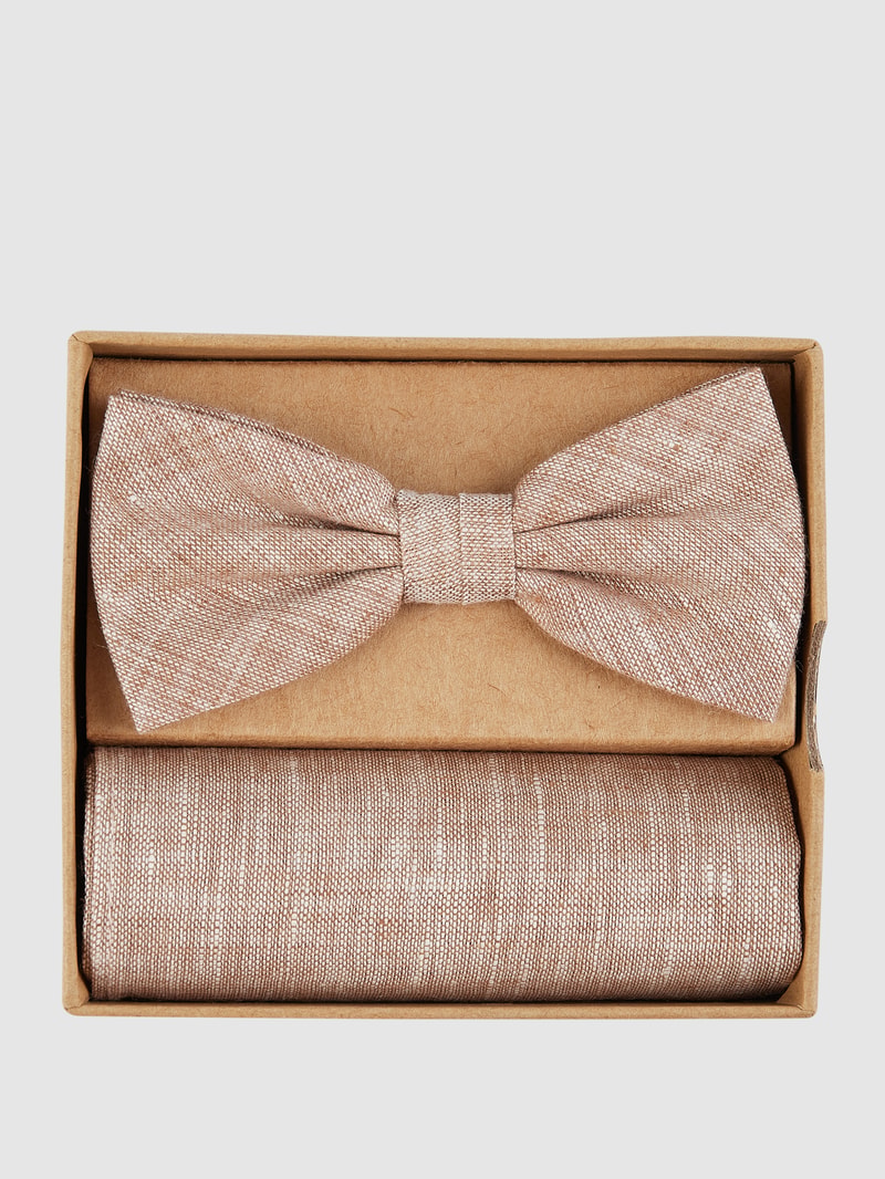 Fliege mit Einstecktuch im Set in beige