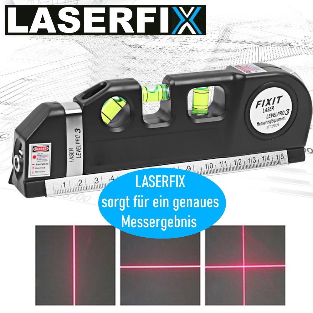 MAVURA Laserwasserwaage LASERFIX Laser Wasserwaage 4-in-1 Lasermessgerät, Kreuzlinienlaser Entfernungsmesser Maßband