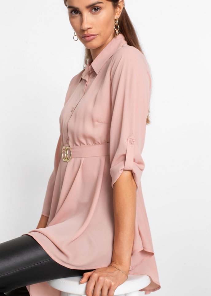 Longbluse mit Gürtel mit recyceltem Polyester
