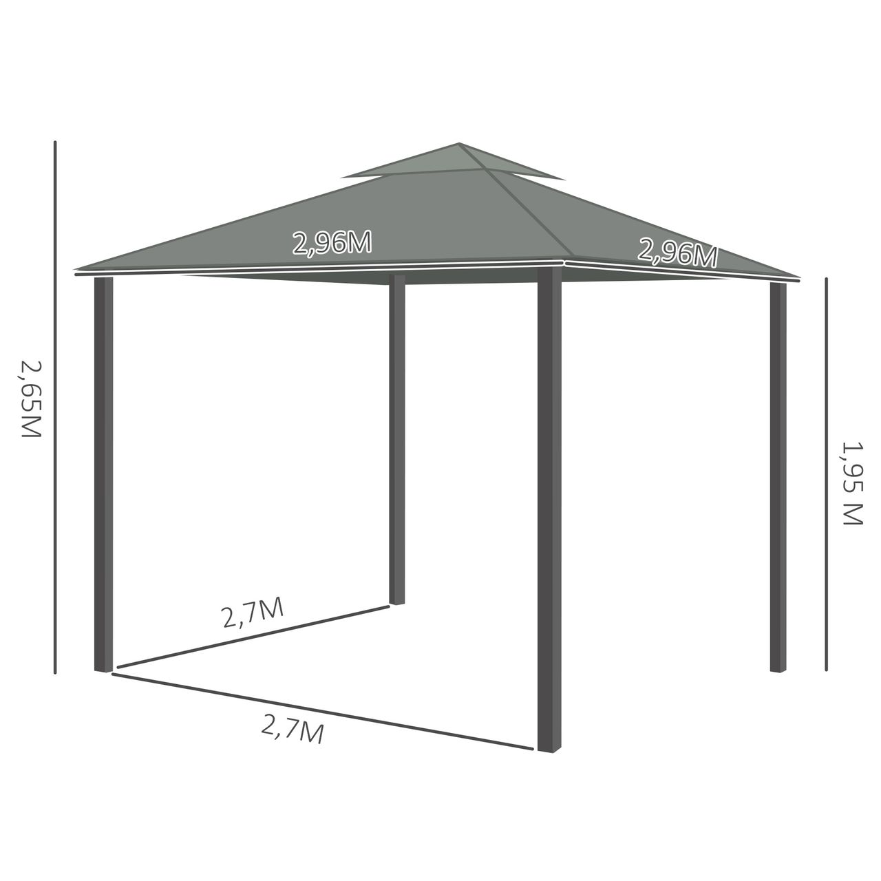 Outsunny Gartenpavillon Pavillon 2,96 x 2,96 mit Doppeldach Moskitonetz Alu