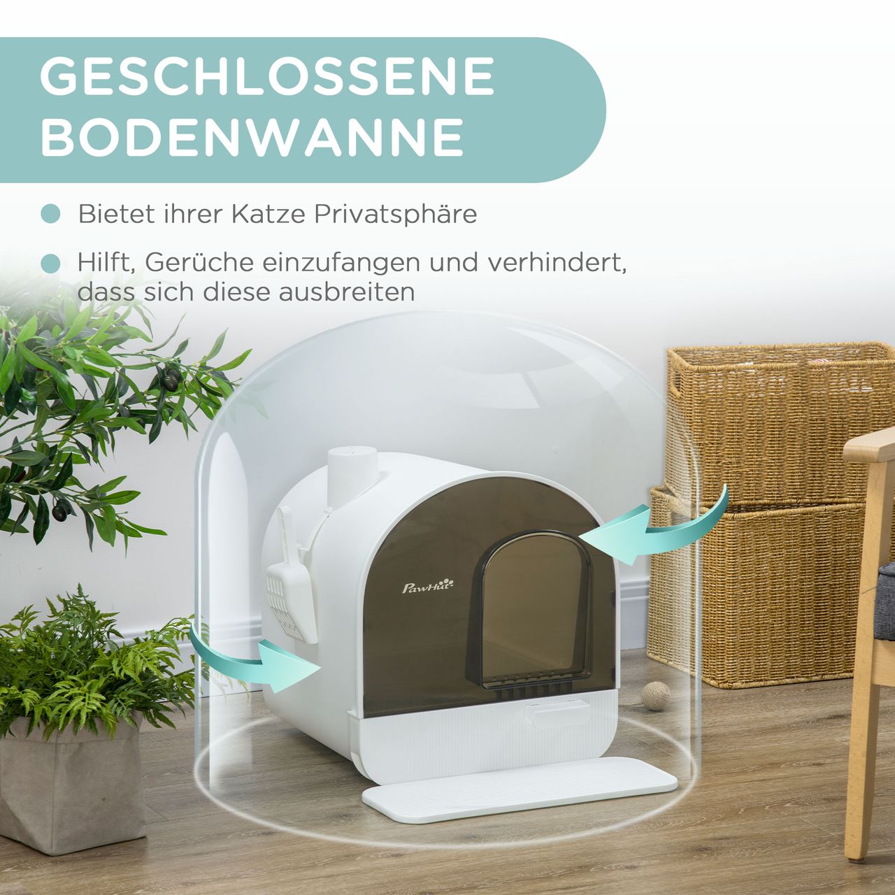 PawHut Katzentoilette Katzenklo mit Haube und Deckel Katzenstreu Matte Weiß