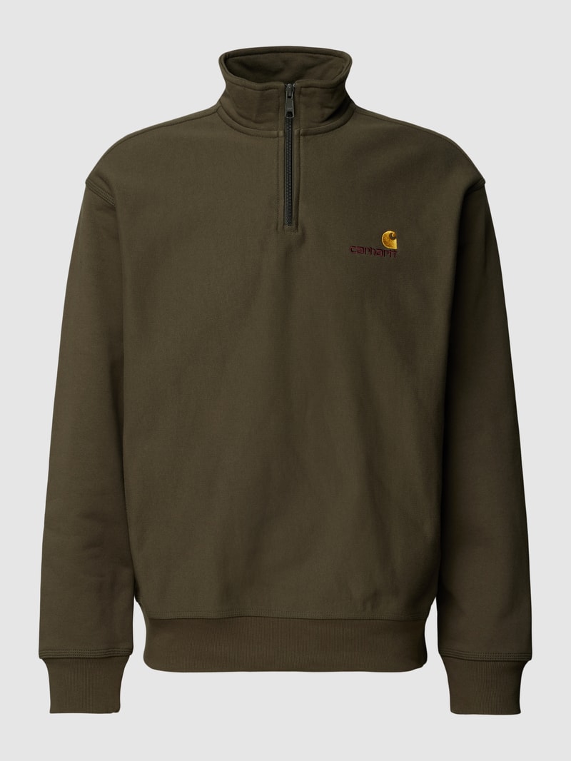 Sweatshirt mit Troyer-Kragen Modell 'AMERICAN SCRIPT' in dunkelgrün