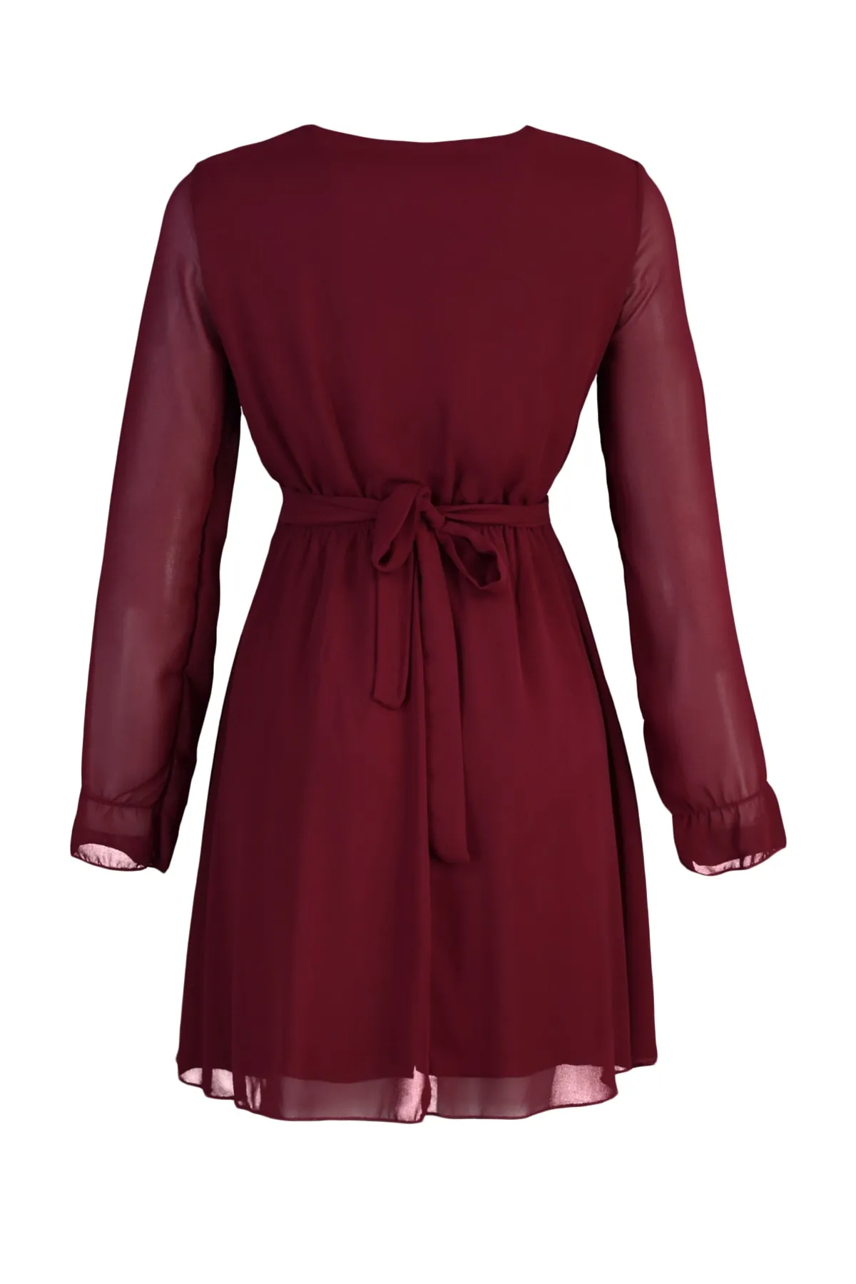 Trendyol Collection  Burgunderrotes, gefüttertes, zweireihiges Webkleid mit Gürtel TWOAW20EL0789