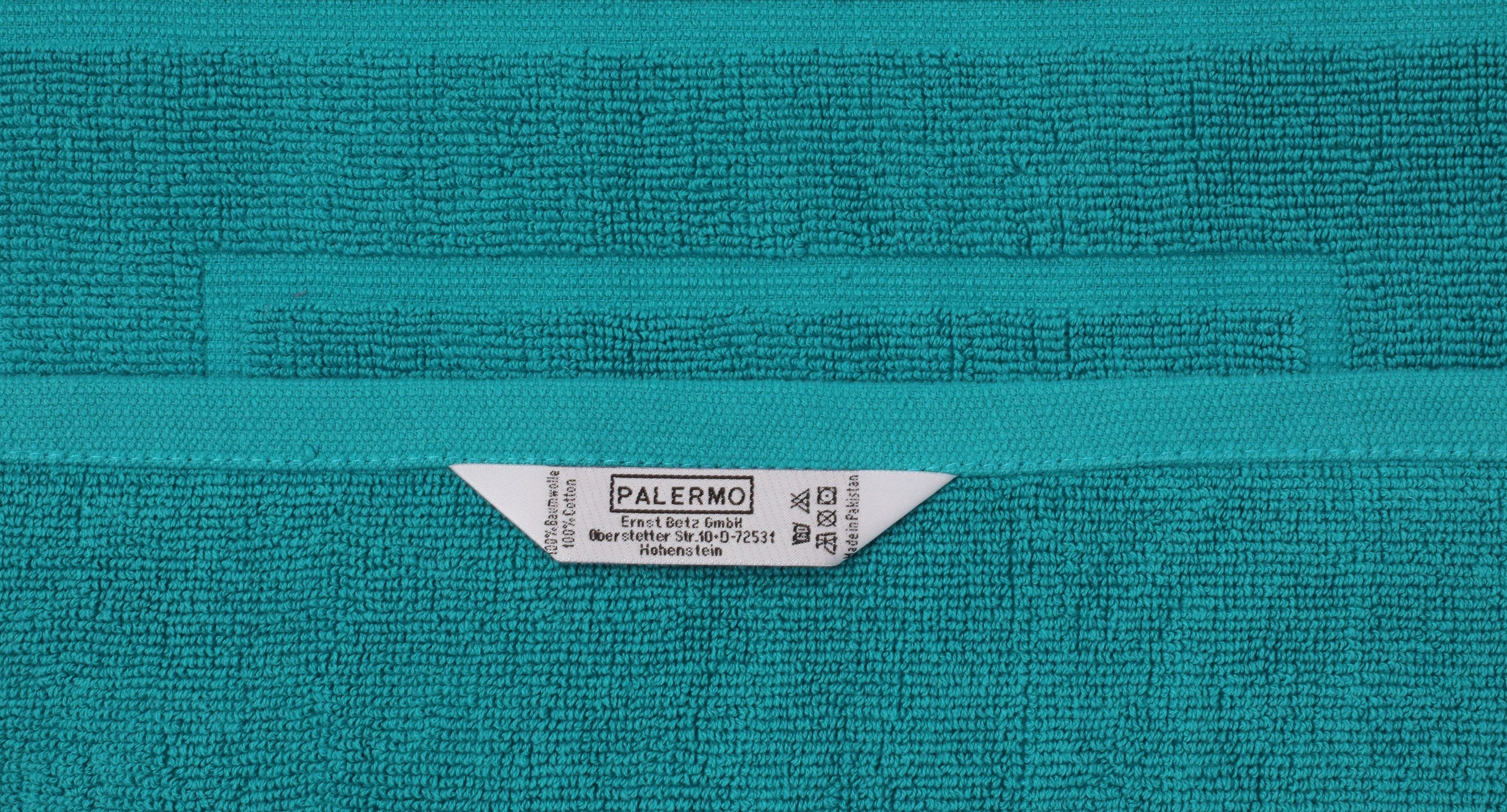 Badematte 2 Stück Badvorleger Palermo 100% Baumwolle Badematte Badteppich Duschvorlage Größe 60x60 cm Qualität 680g/m² Betz, eingewebte Quadratmuster, strapazierfähig, Baumwolle, quadratisch