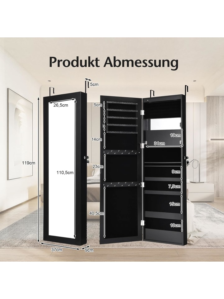 COSTWAY Schmuckschrank mit LED 120cm in Schwarz günstig kaufen onesize
