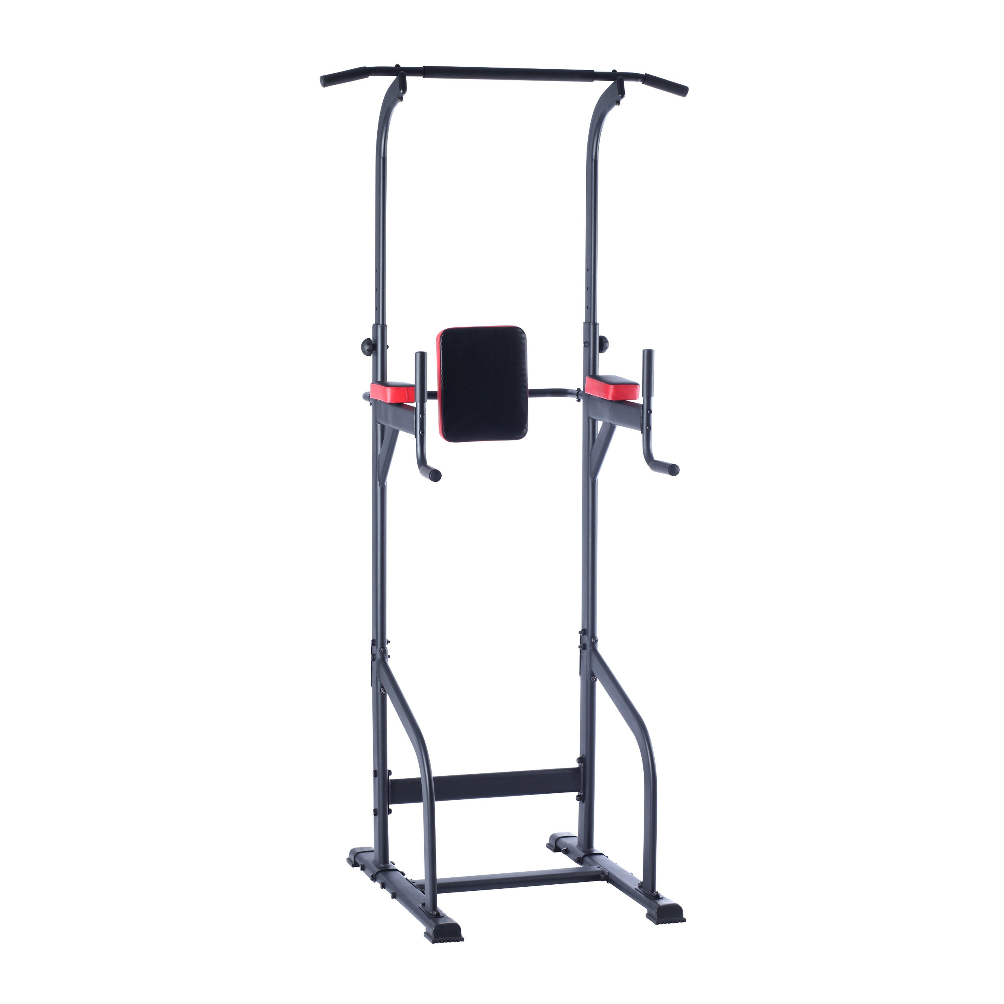 Zoomyo Trainingsstation Fitnessstation Power Tower, Kraftstation, (für ein abwechslungsreiches Training zuhause mit Dipstange, Klimmzugstange), Griffe für Liegestütze, größenverstellbar