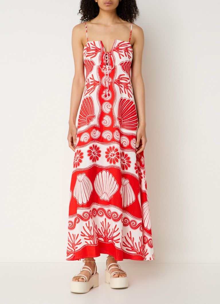 Rochie maxi din amestec de in cu imprimeu de frunze Farm Rio de la Ainika