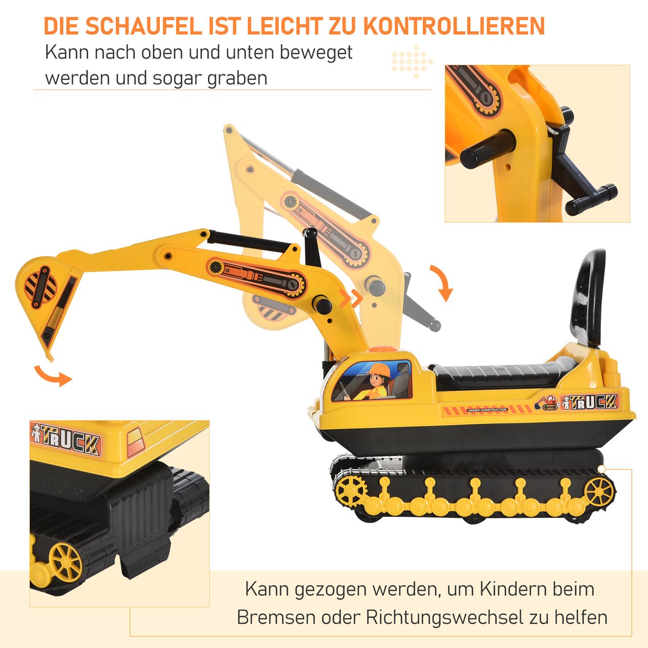 HOMCOM Rutschauto Kinder Rutscher Baby Kinderauto mit Bagger Schwarz Gelb