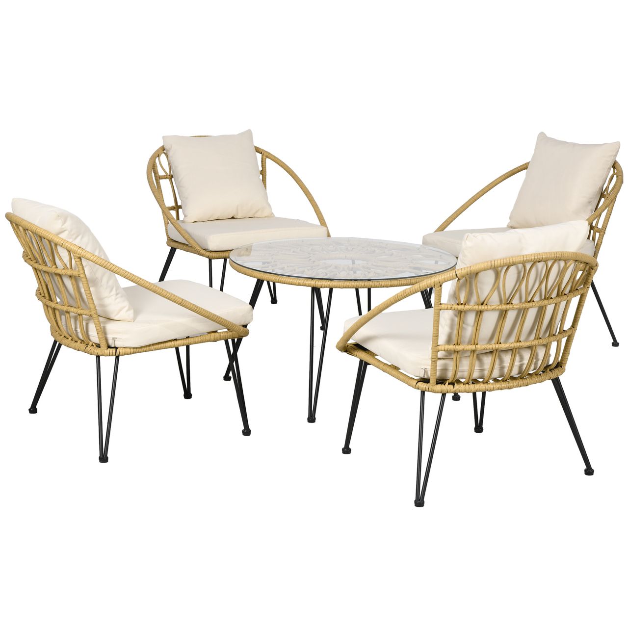 Outsunny Polyrattan Gartenmöbel-Set, Sitzgarnitur, 1 Esstisch & 4 Stühle, Beige