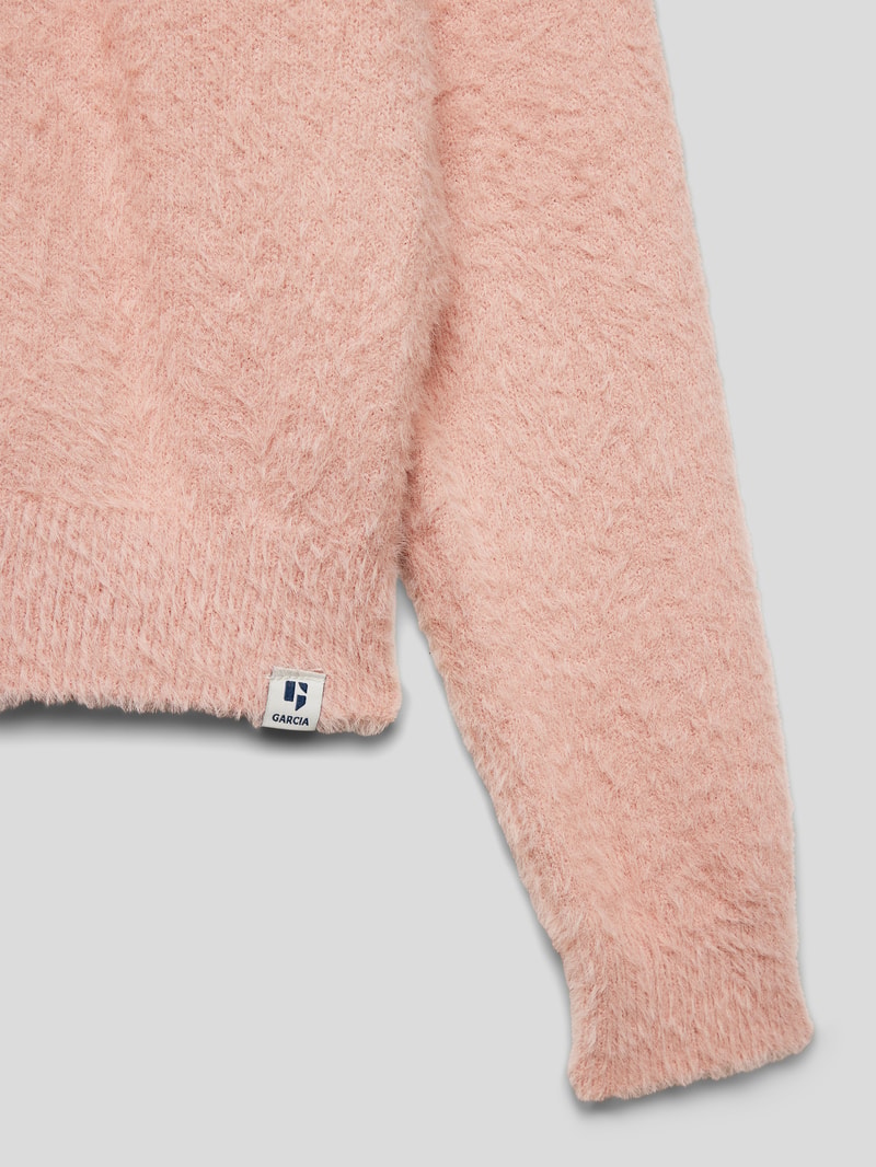 Strickpullover mit geripptem Rundhalsausschnitt in rosé