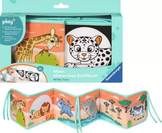 Play+ Mein allererstes Stoffbuch (für die Bauchlage): Wilde Tiere (Leporello)