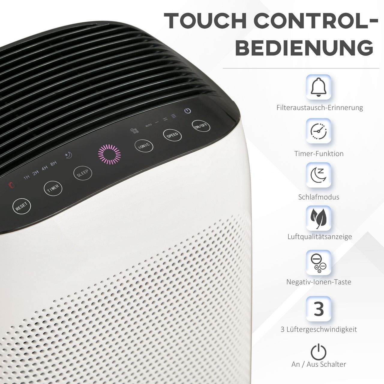 HOMCOM Luftreiniger mit HEPA Filter für bis zu 25-35 m³ Air Purifier für Allergiker Raucherzimmer Staub mit leiser Schlafmodus Timer ABS 32,7 x 22 x 55,8 cm