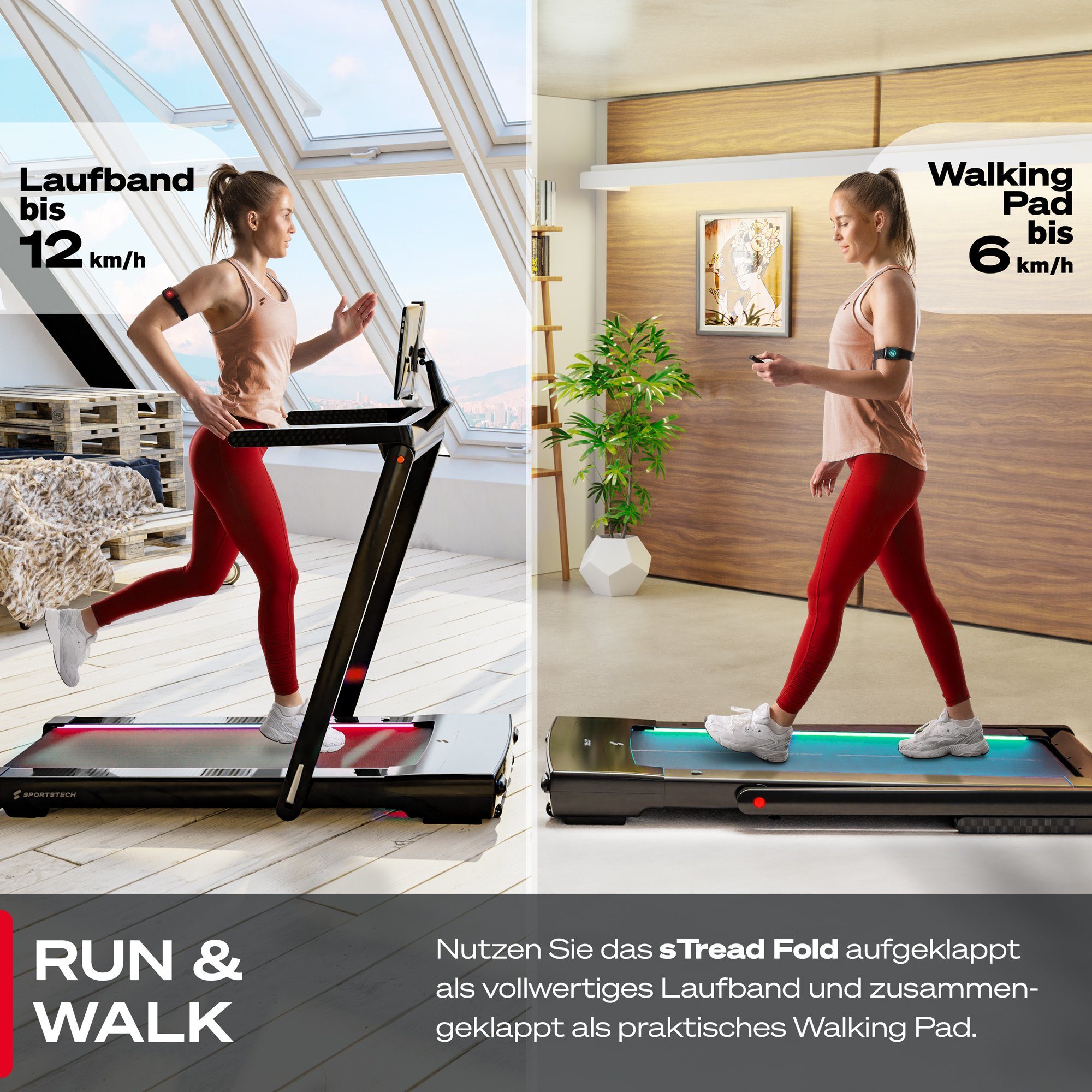 Sportstech Laufband sTread_Fold, 2-in-1 Klappfunktion