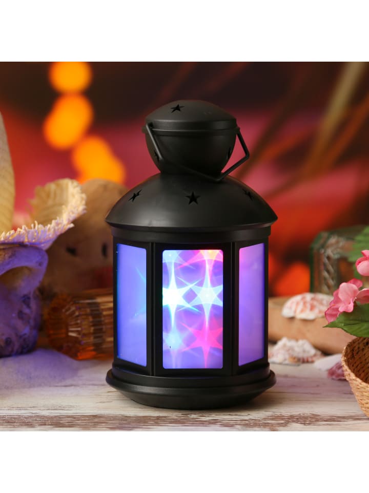 MARELIDA LED Laterne farbiges bewegtes Sternenmuster H: 22cm in schwarz günstig kaufen onesize
