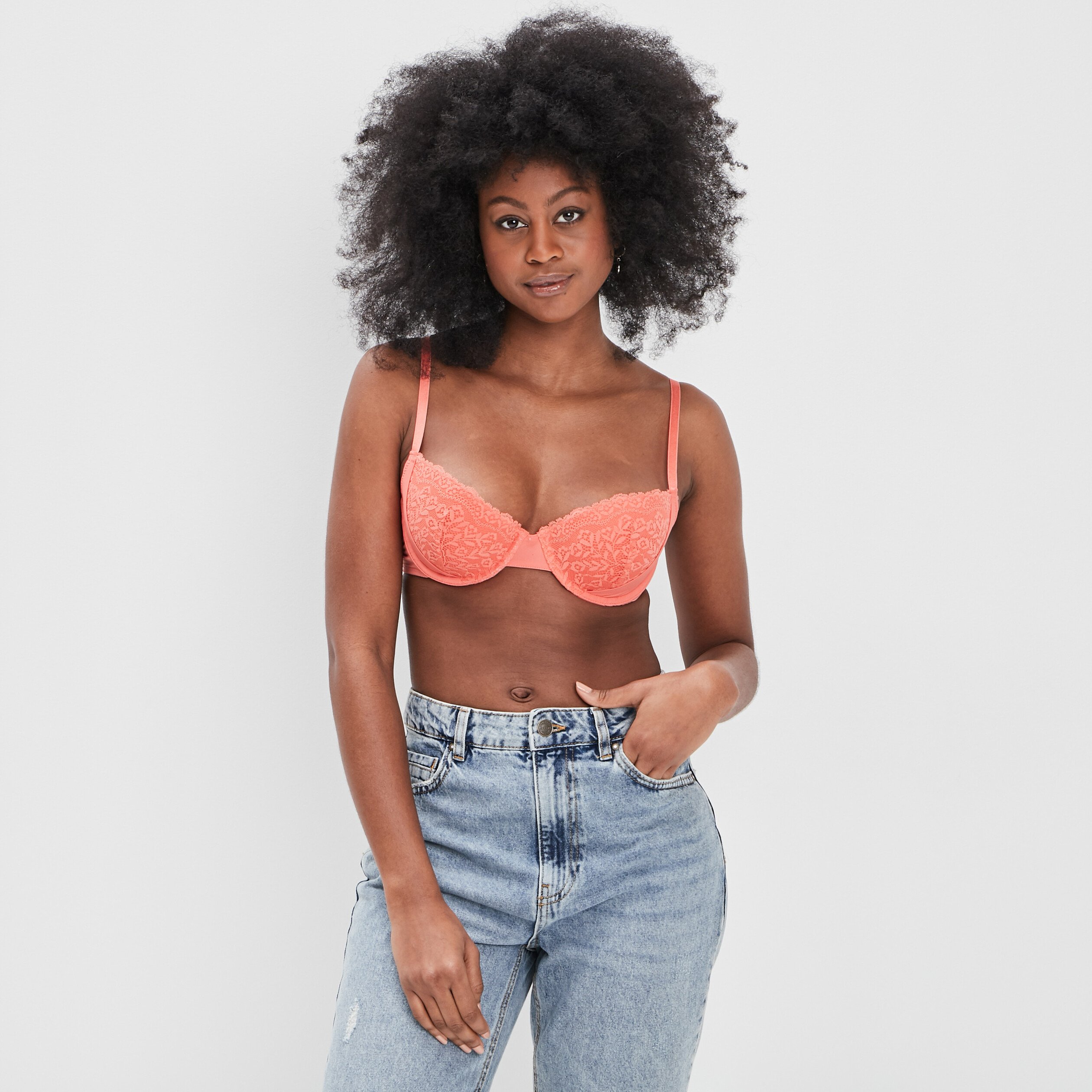 Soutien-gorge corbeille micro dentelle rose femme | La Halle