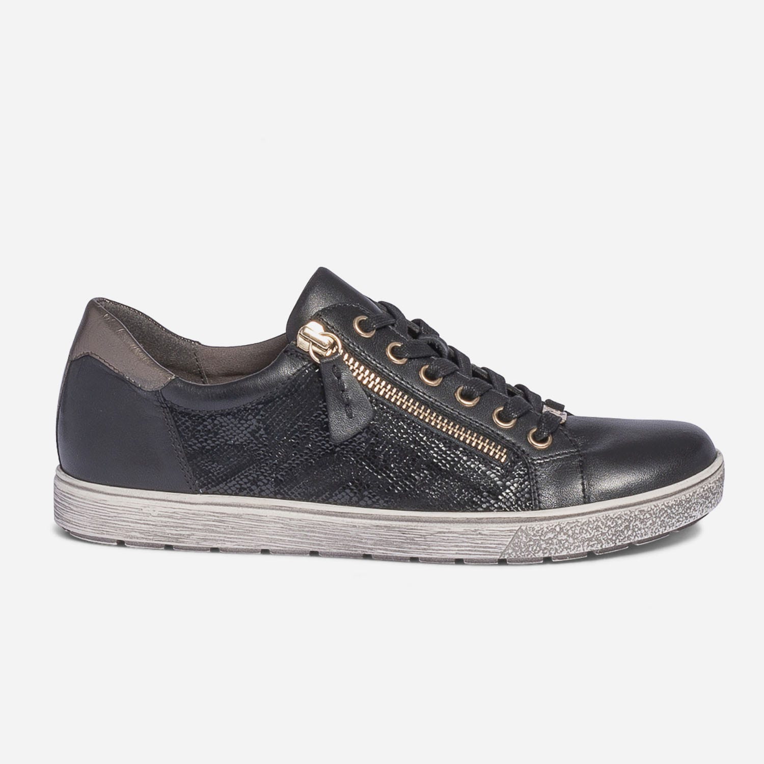 Tennis CAPRICE noire en cuir avec effet python