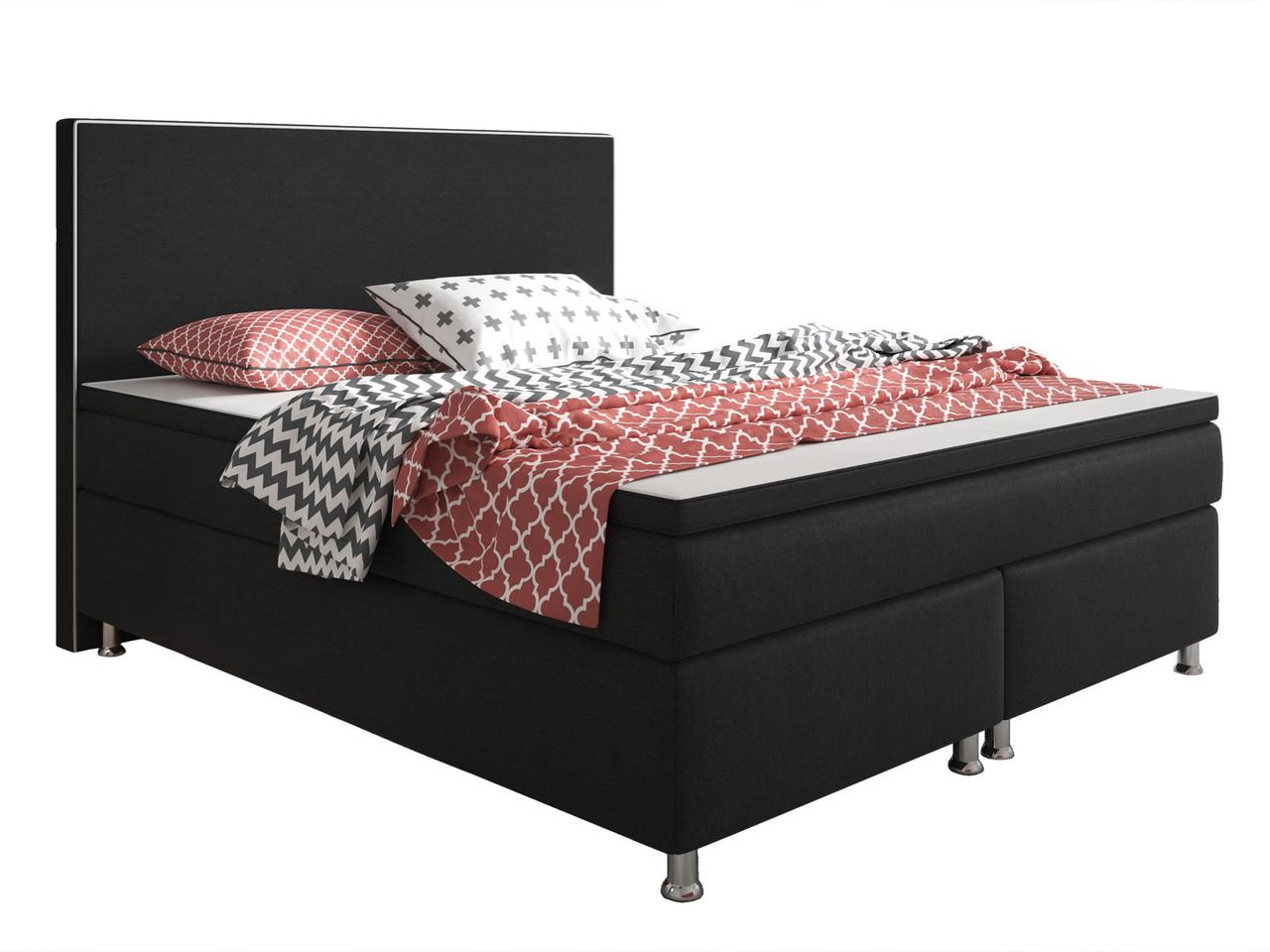 IHG Boxspringbett King Size 180x200 cm Webstoff Schwarz