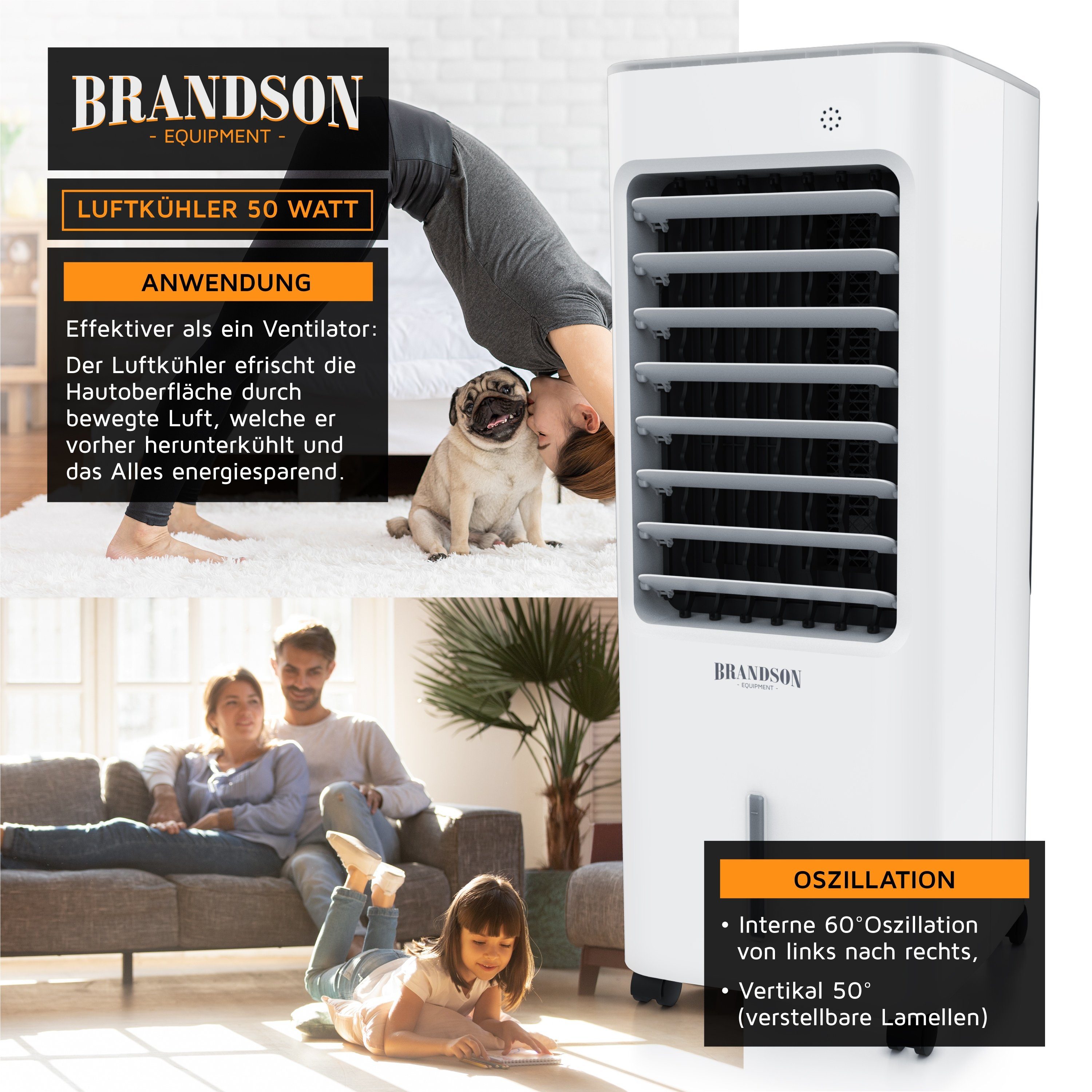 Brandson Ventilatorkombigerät, mobiler Luftkühler, Wasserkühlung, 5L Wassertank, Klimaanlage, 50W