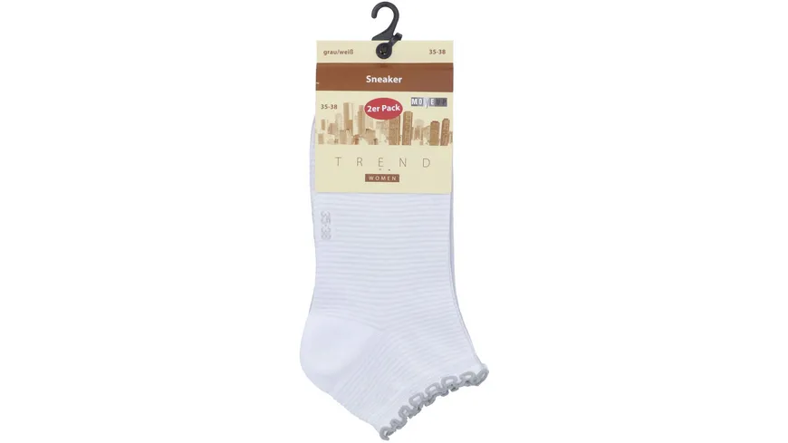 MOVE UP Damen Sneaker Socken mit konfektioniertem Abschlussbund 2er Pack grau