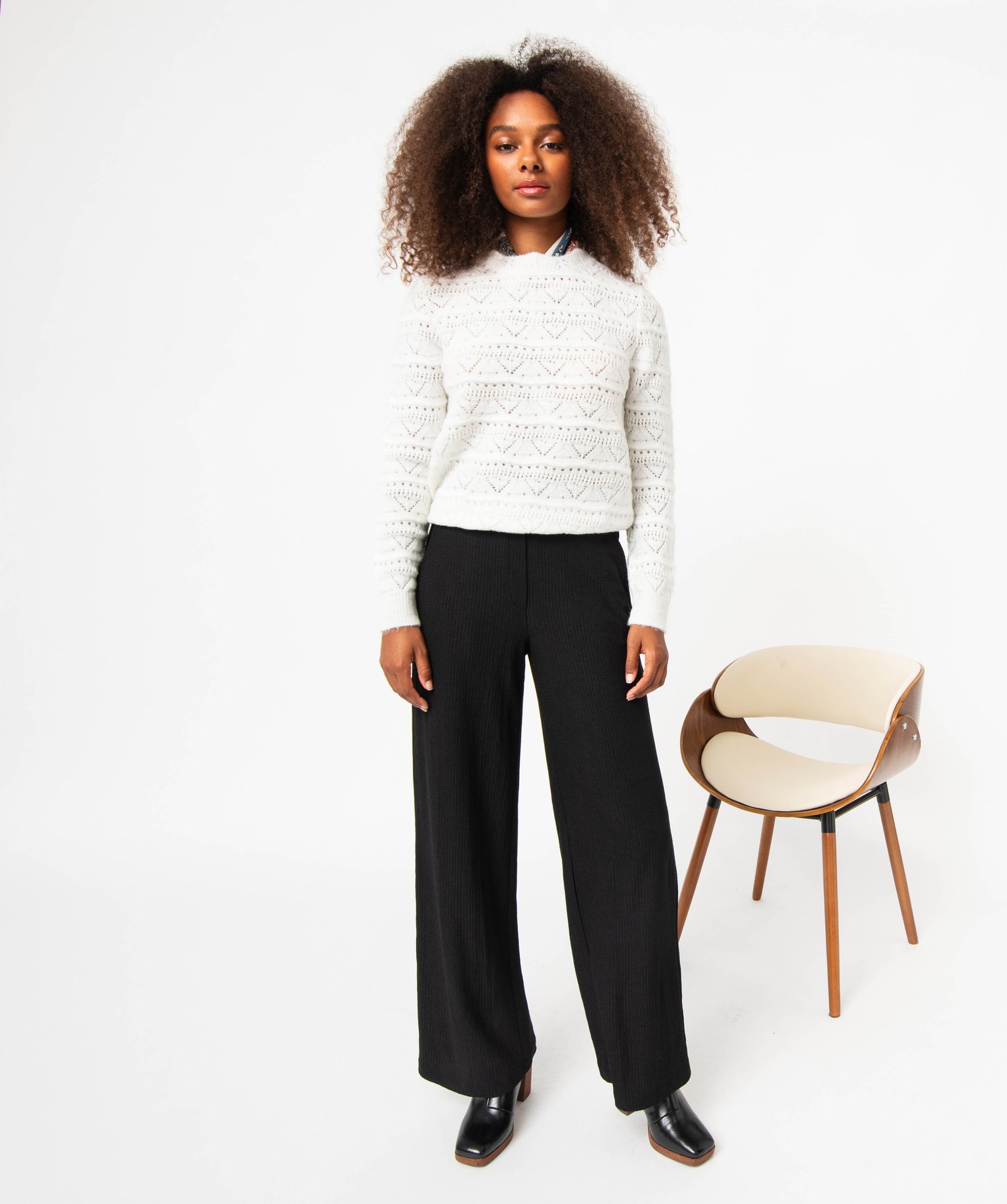 Pull en maille ajourée femme ecru | GEMO