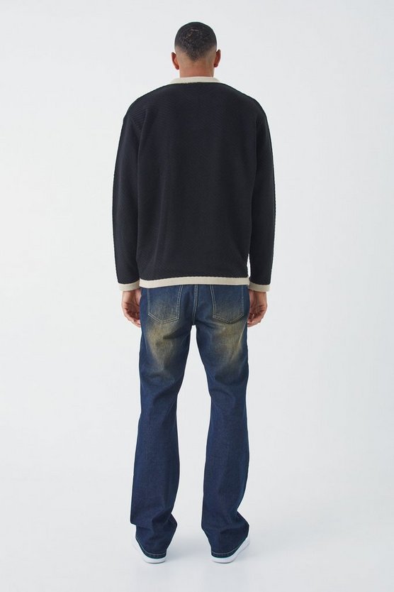 Tall langärmliges Oversize Poloshirt mit Kontrast-Kragen