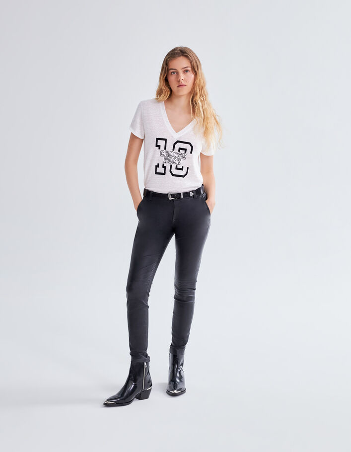 Tee-shirt écru en maille de lin à message Femme