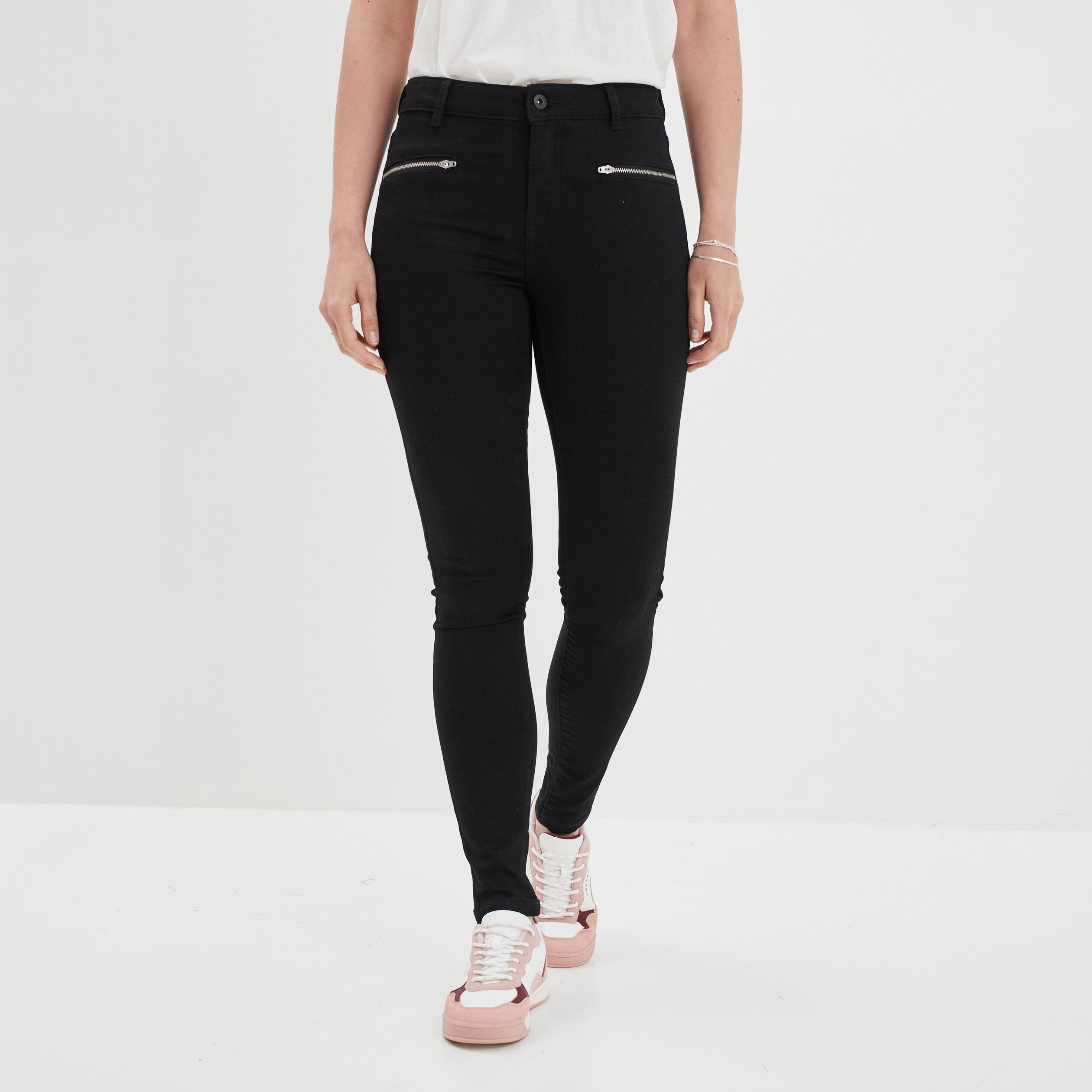 Jeans slim détails zippés denim noir femme | La Halle