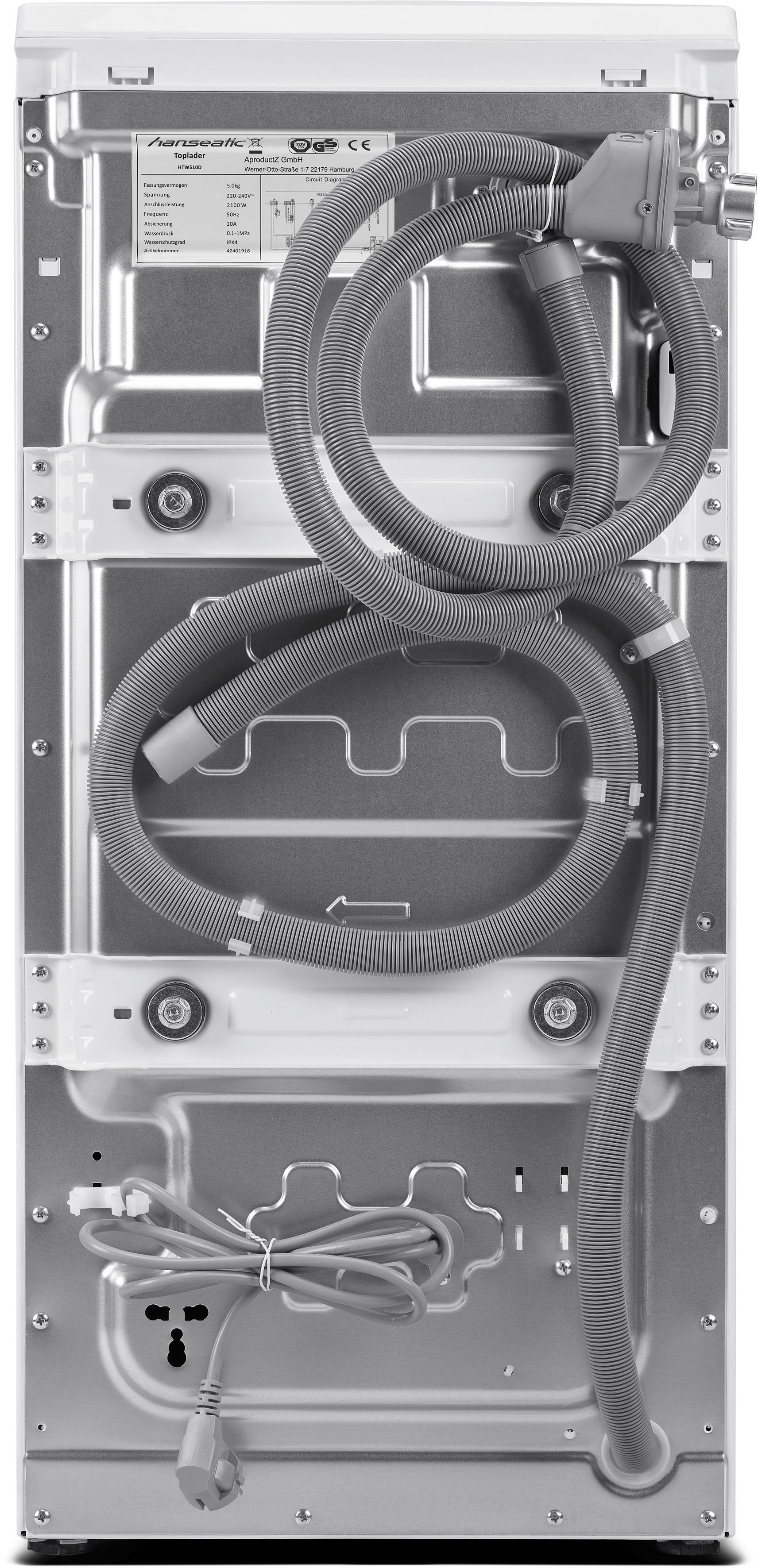 Hanseatic Waschmaschine Toplader HTW510D, 5 kg, 1000 U/min, Mengenautomatik, Überlaufschutzsystem