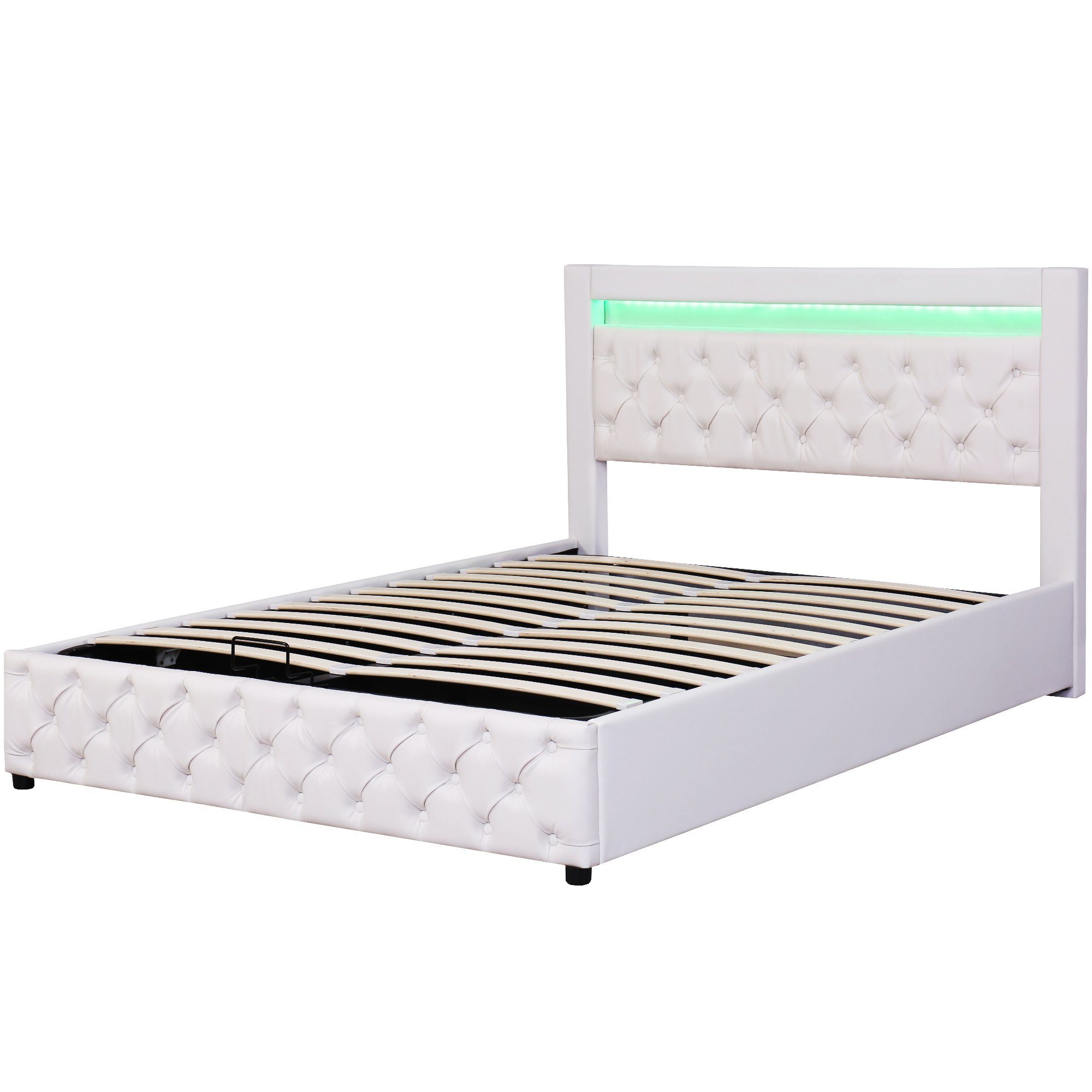 REDOM Polsterbett Polsterbett Doppelbett Stauraumbett Bett mit Lattenrost ohne Matratze (Leder, Hydraulisch 140 x 200 cm/180 x 200 cm), Funktionsbett mit Lattenrost und Stauraum, Mit LED-Beleuchtung