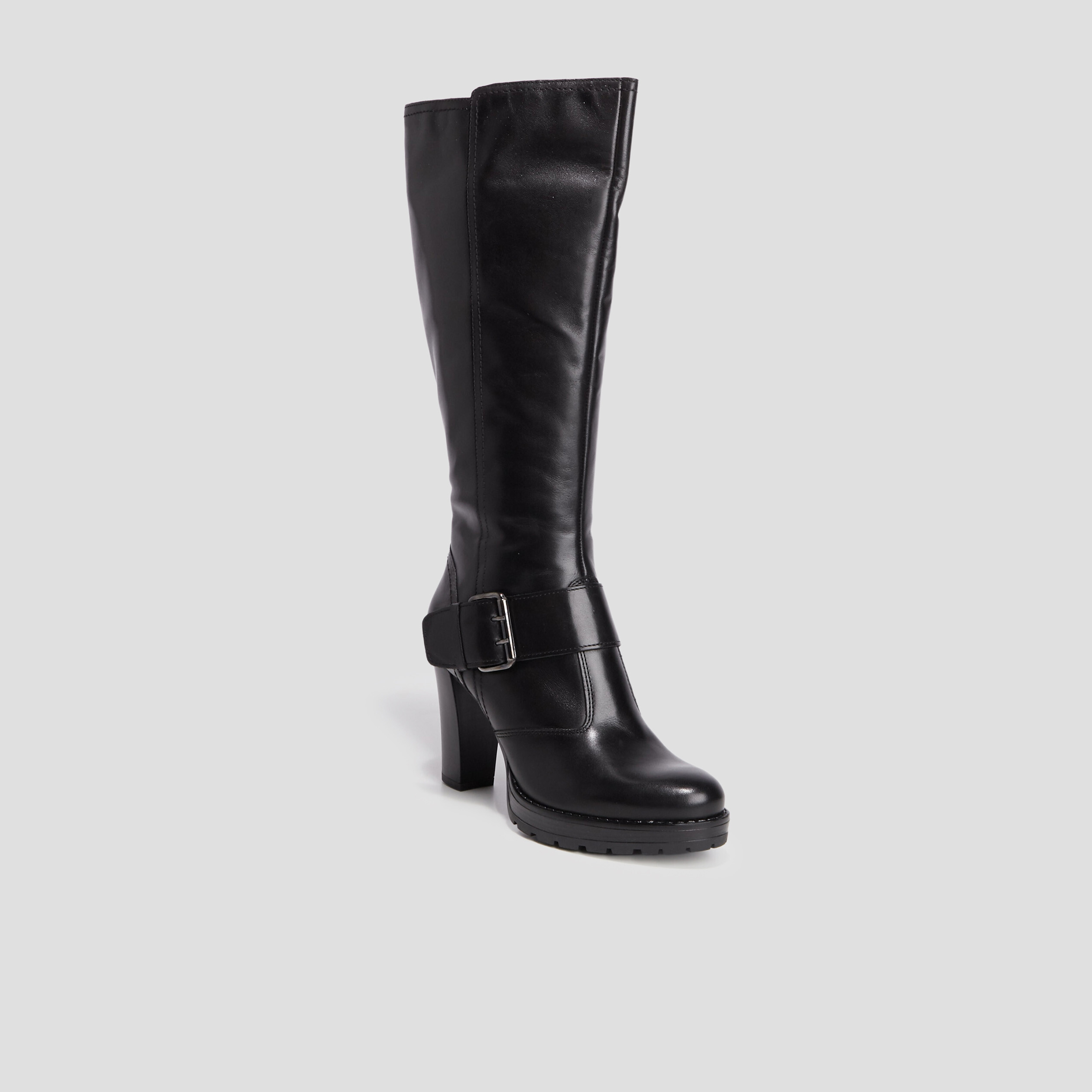 Bottes cuir à talons avec boucles noir femme | La Halle