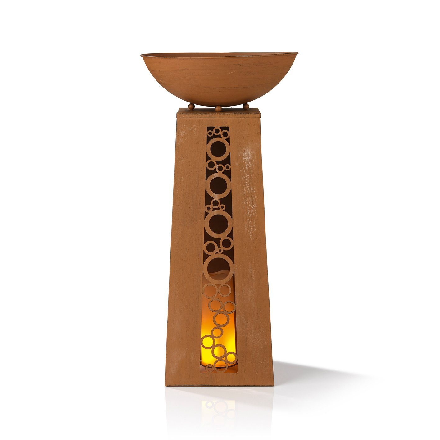 EASYmaxx Dekosäule Flamme, Pflanzschale Garten Deko Kübel Säule LED 69 cm Rost-Optik