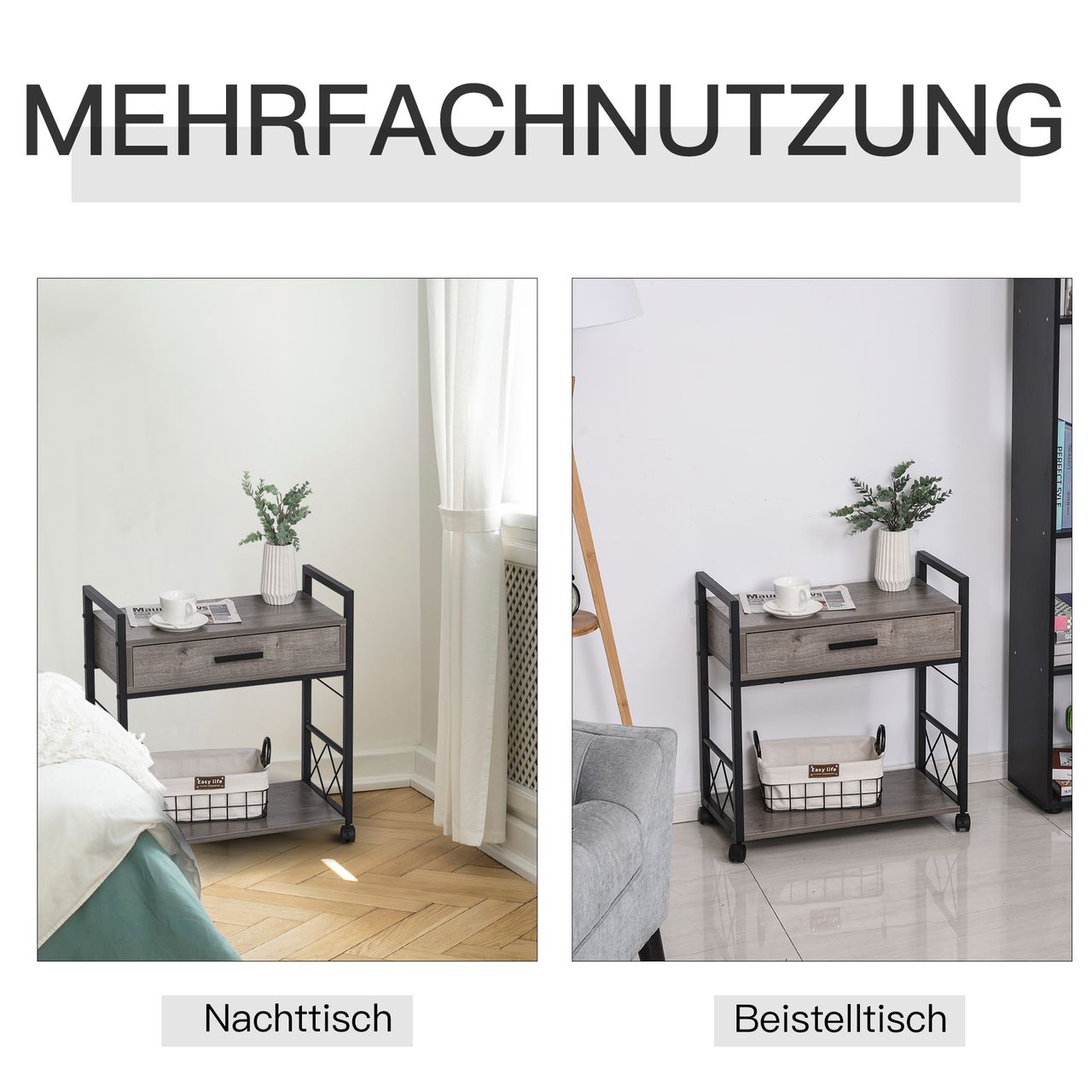 HOMCOM Beistelltisch Servierwagen mit Schublade Ablage Küchenwagen Sideboard