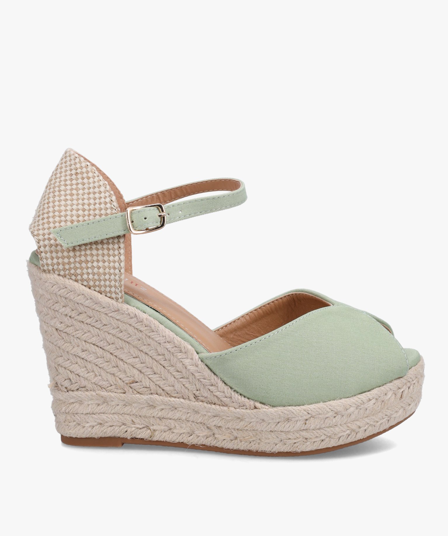 Sandales femme compensées en corde dessus satin uni vert | GEMO