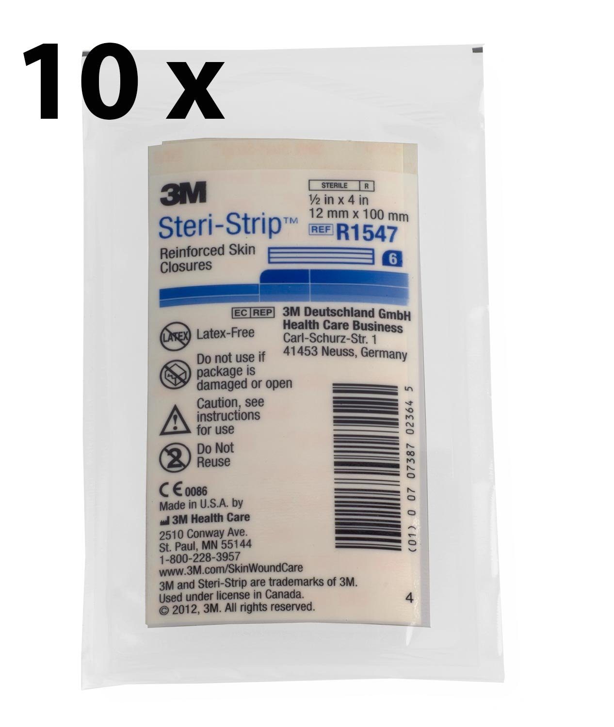 3M Druckstellenpflaster 3M Steri-Strip Wundverschlussstreifen Pflaster, R1547, 12 mm x 100 mm, 10 x 6 Streifen/Packung (10 St)