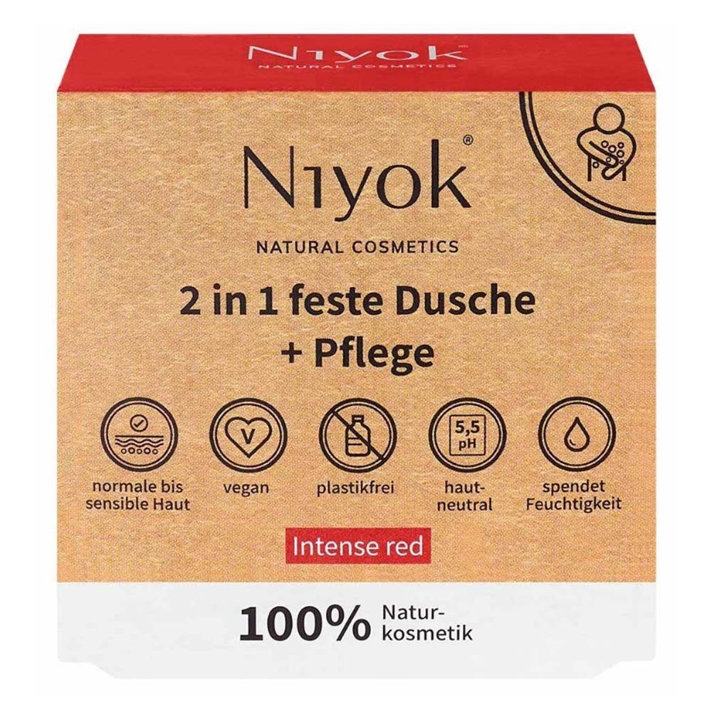 Niyok Feste Duschseife 2in1 feste Dusche+Pflege - Intense red 80g