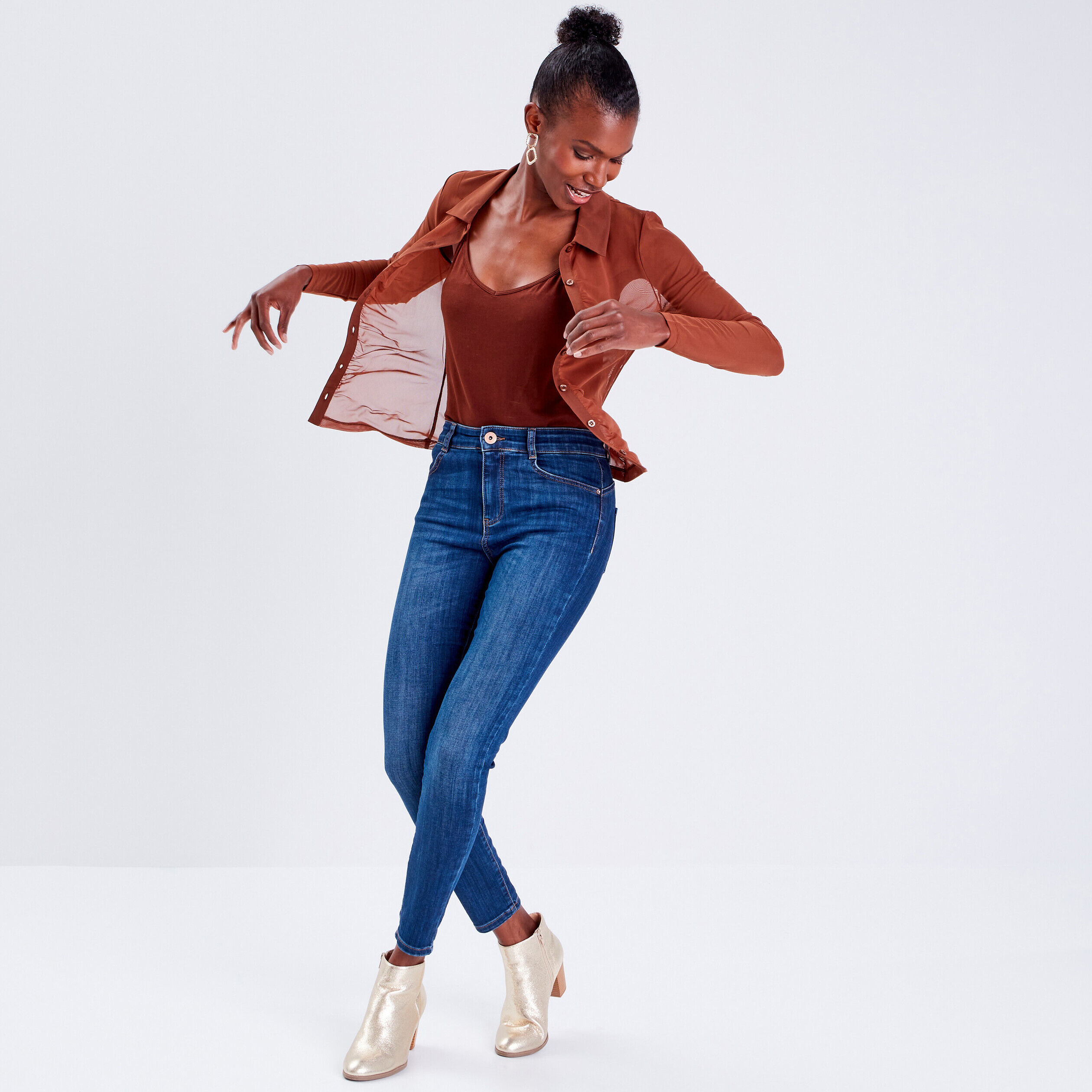 Chemise manches longues marron femme | Cache Cache