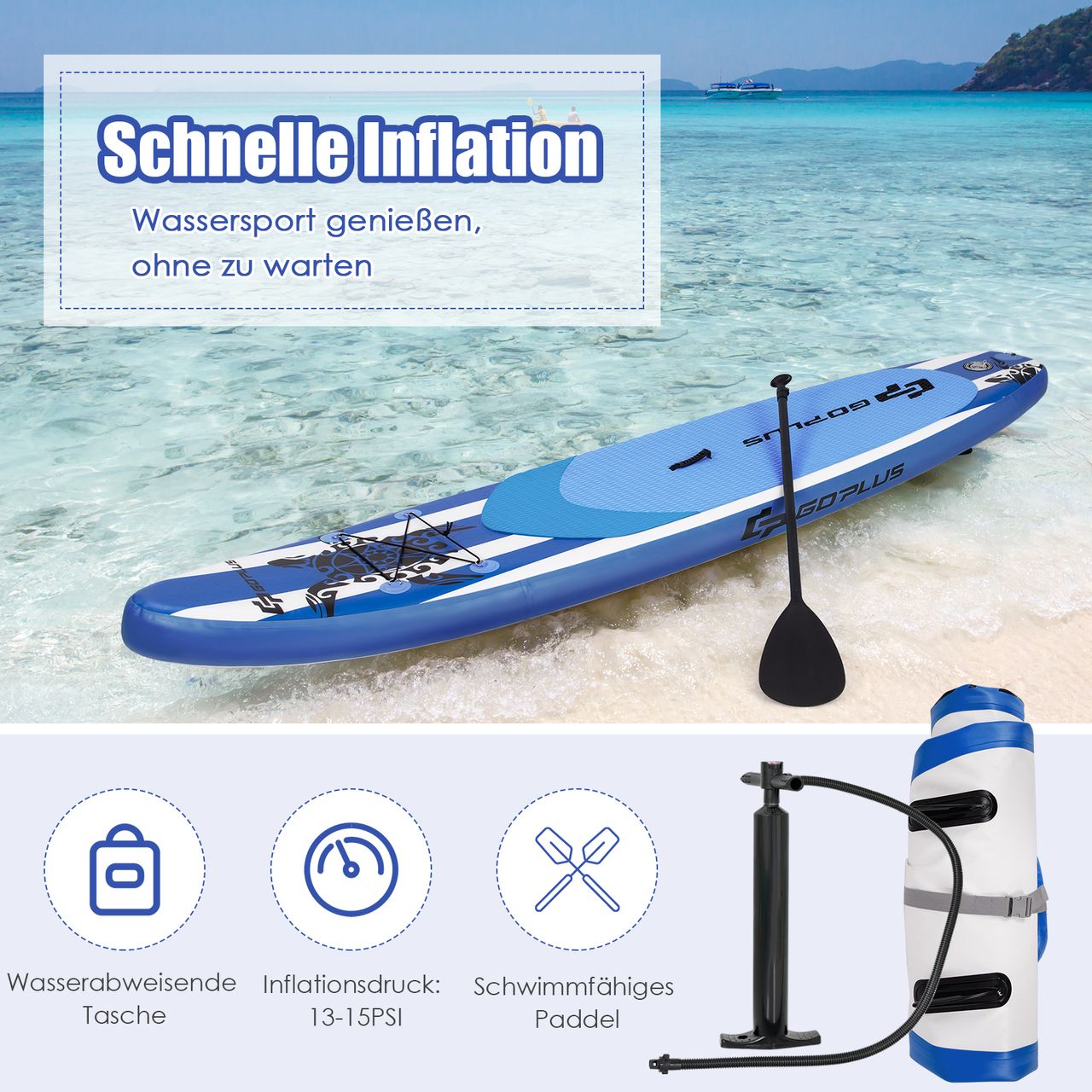 Costway 335 x 76 x 16cm Stand Up Paddling Board aufblasbar, mit Paddel