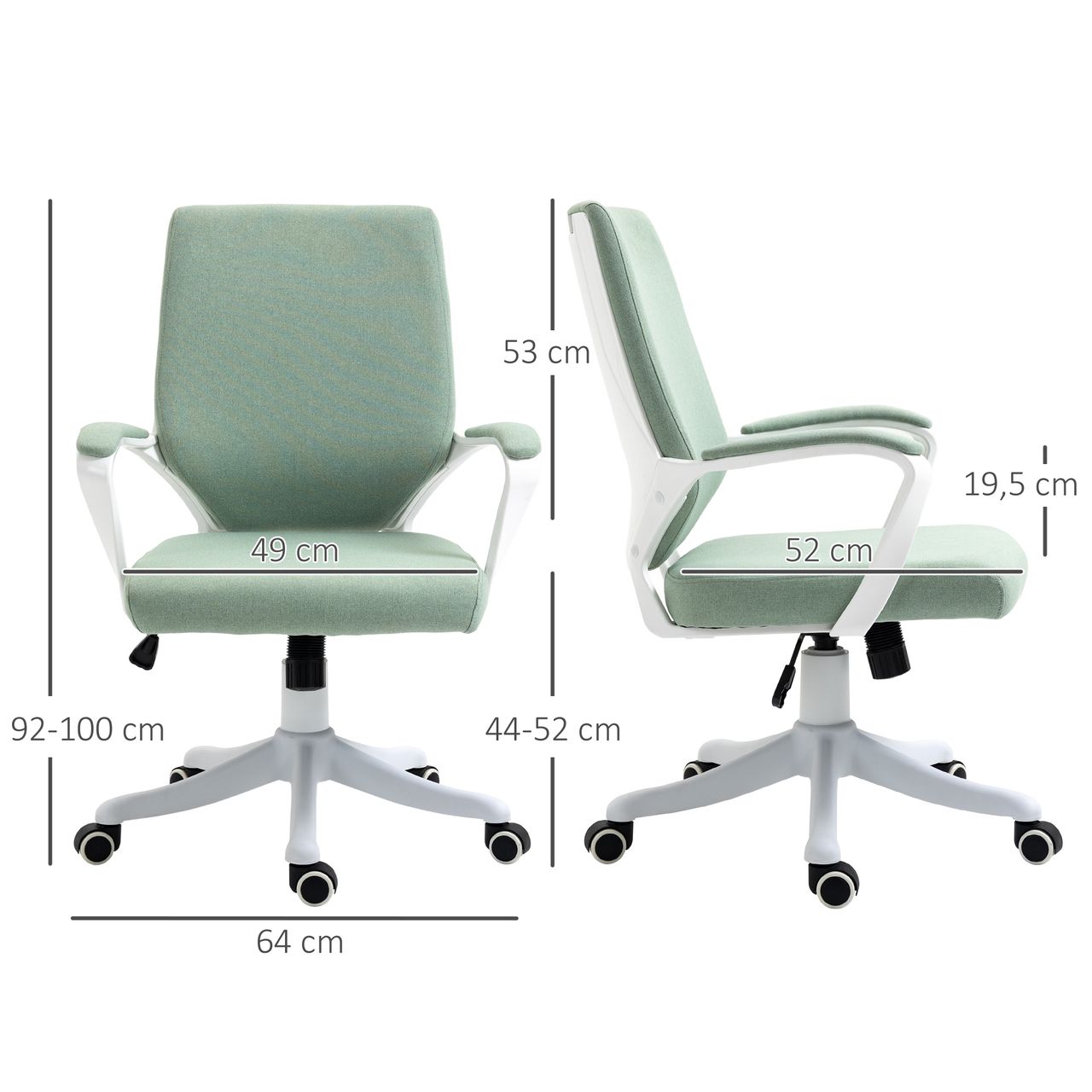 Vinsetto Bürostuhl Schreibtischstuhl Home-Office-Stuhl Grün Weiß 62x69x92-100cm