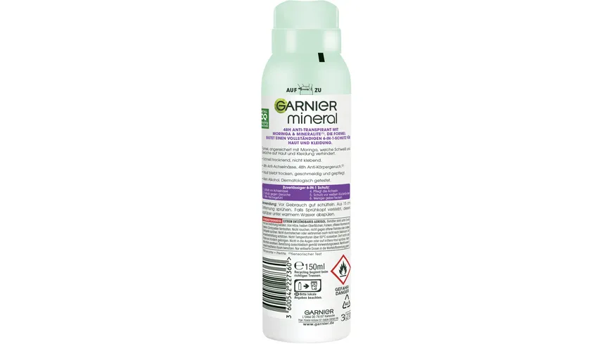 Garnier Mineral Deospray Women Protection - 48h Anti-Schweiß für ein lang anhaltende Frische ohne Rückstände 150 ml